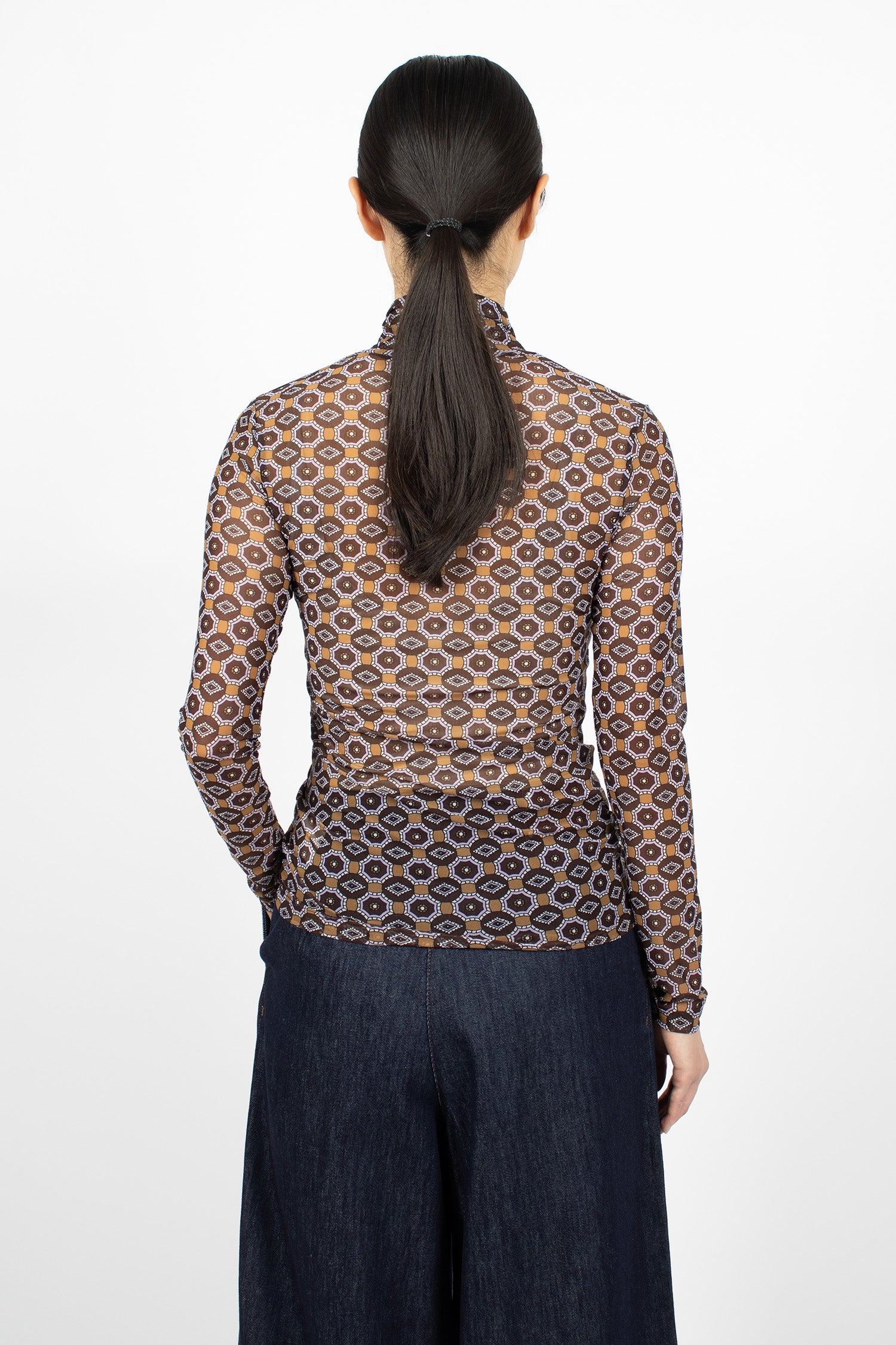 Printed Turtleneck Tee Brown