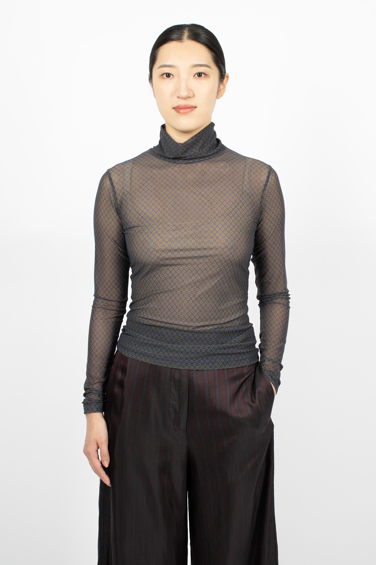 Printed Turtleneck Tee Navy