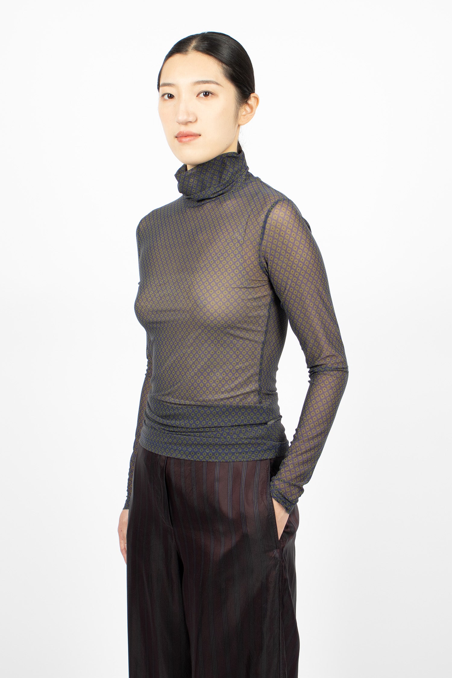 Printed Turtleneck Tee Navy