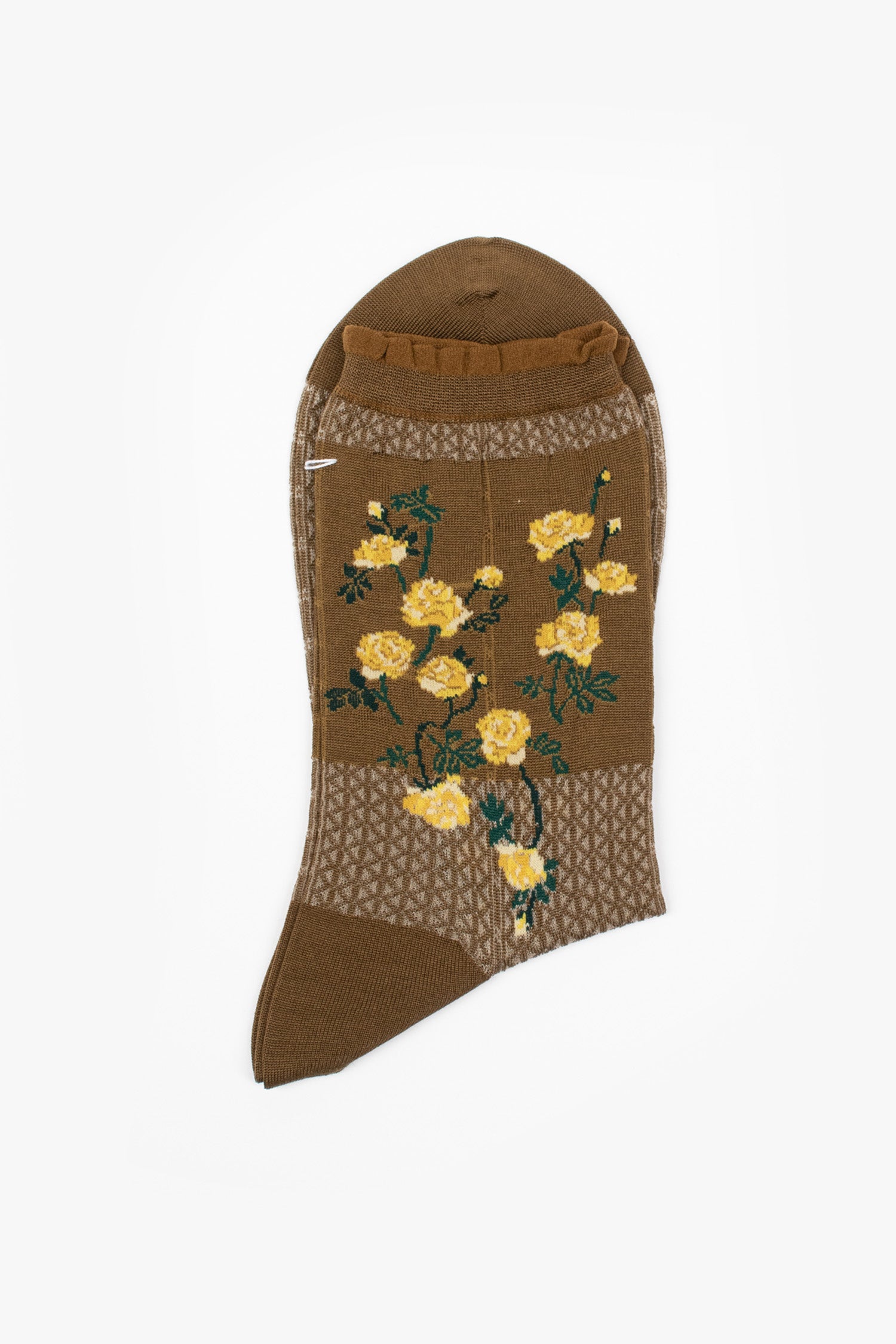 AM-812 Flowers On Basket Socks Khaki