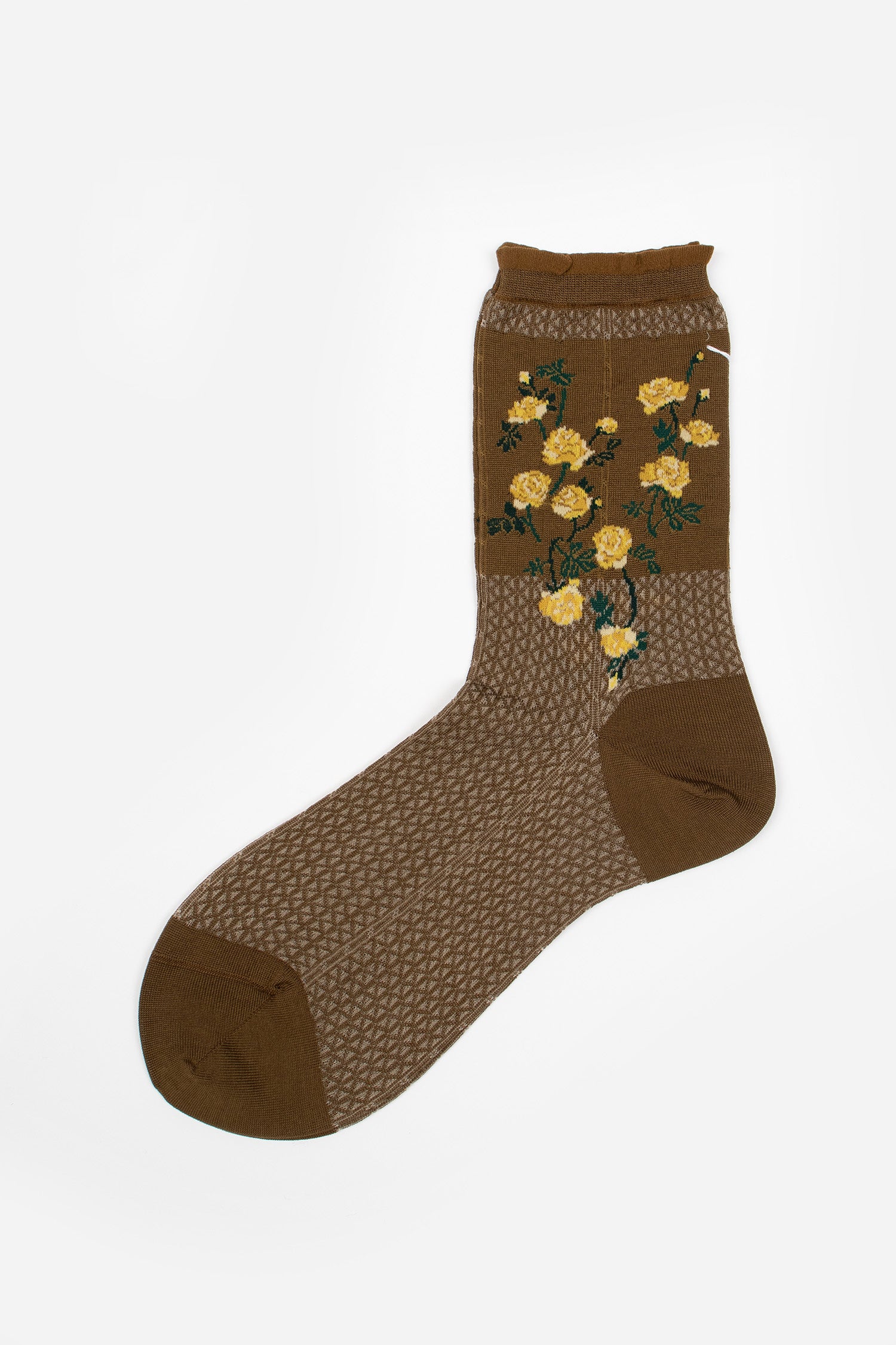 AM-812 Flowers On Basket Socks Khaki