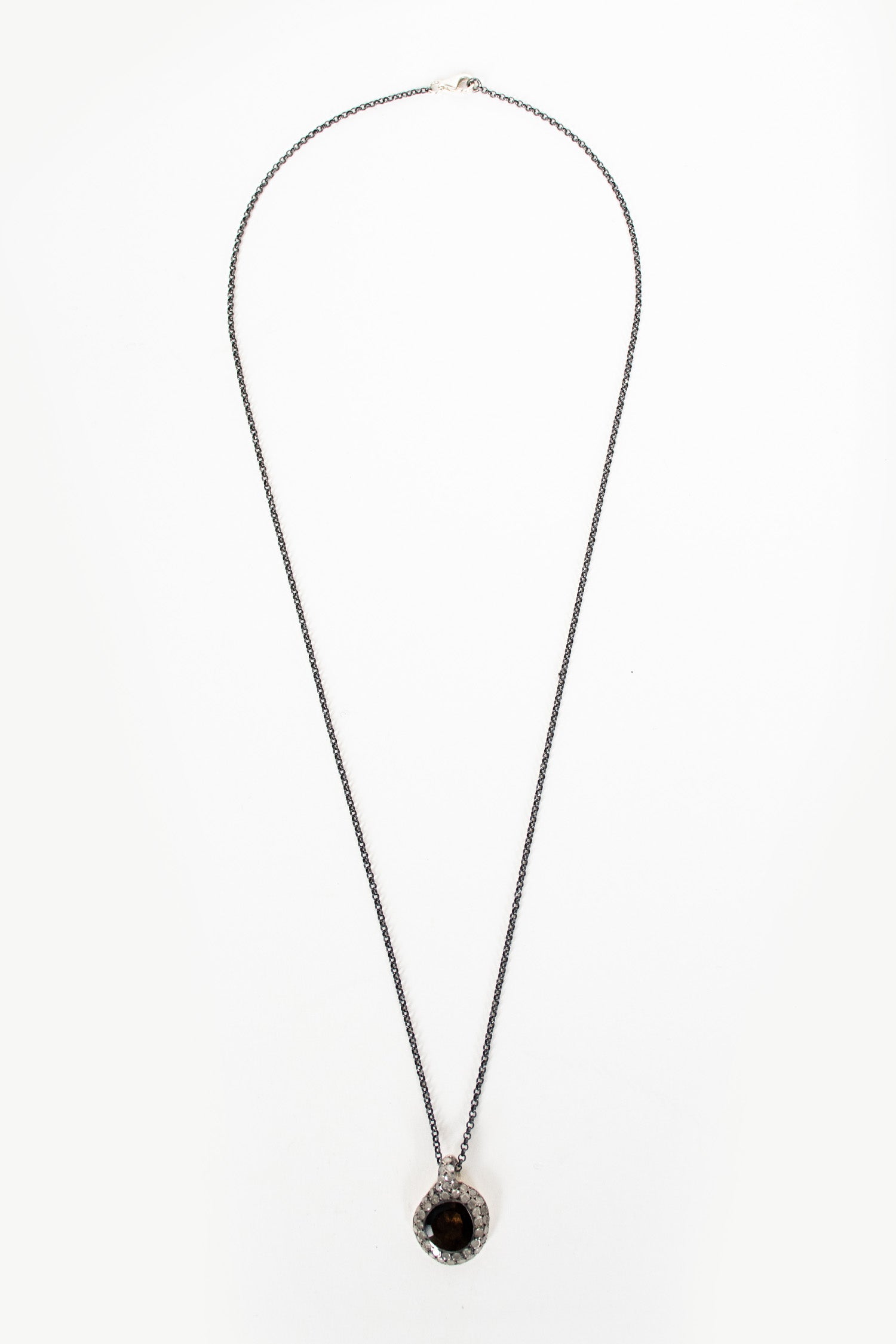 Treated Silver Necklace Smoky Quartz/Icy White Diamond