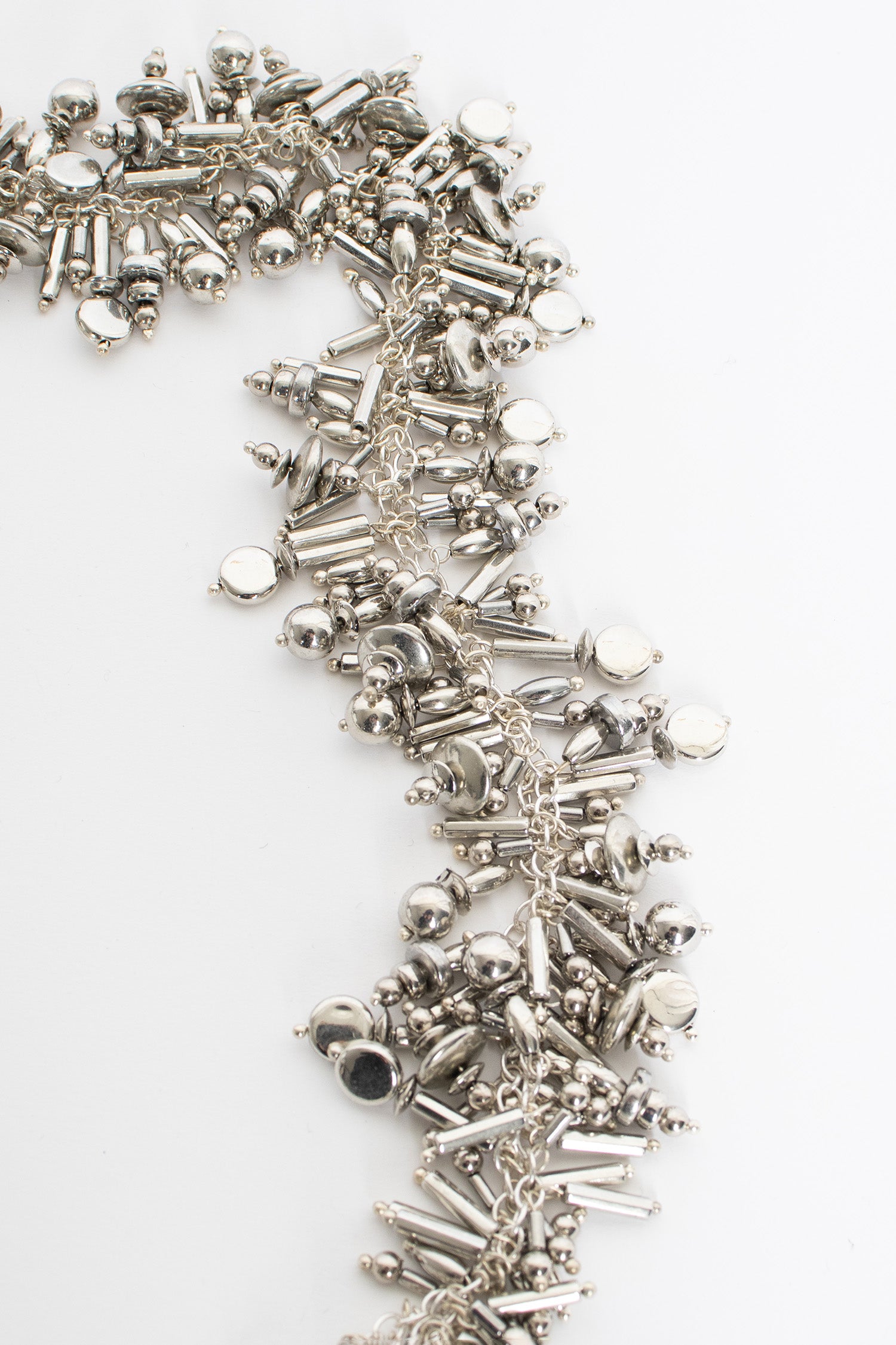 Embroidered Scarf Necklace Silver