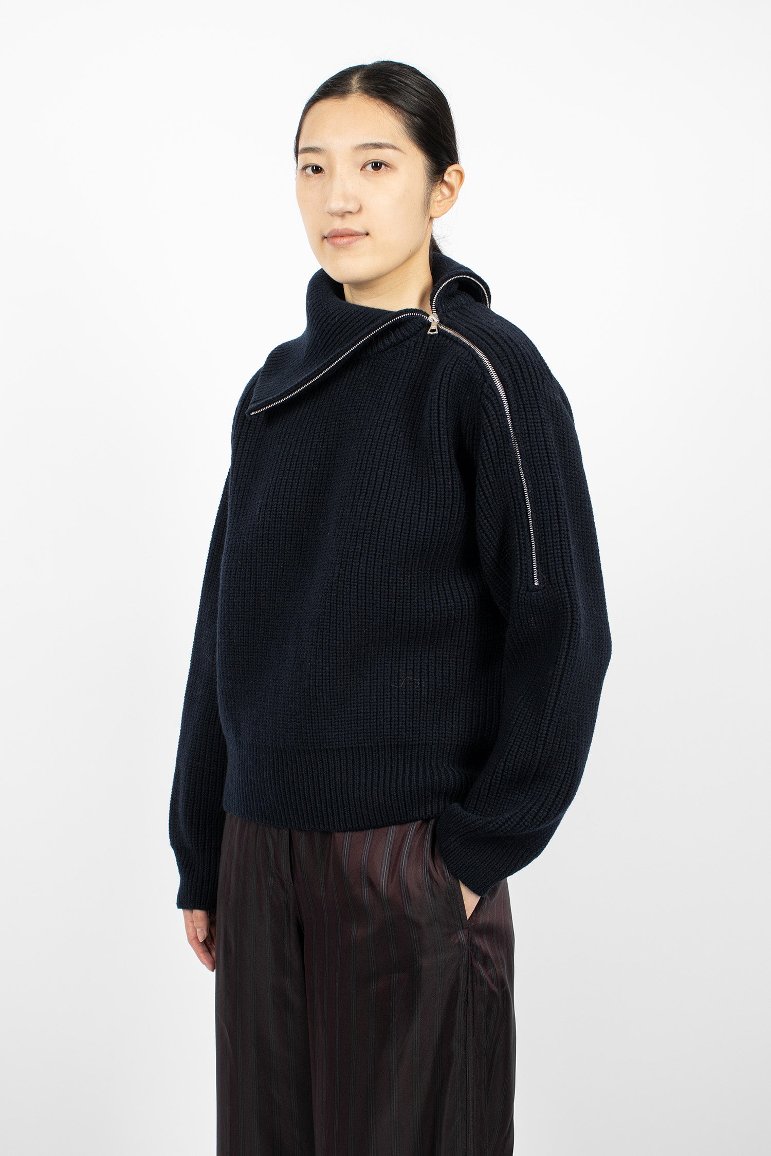 Zipped Wool Sweater Black