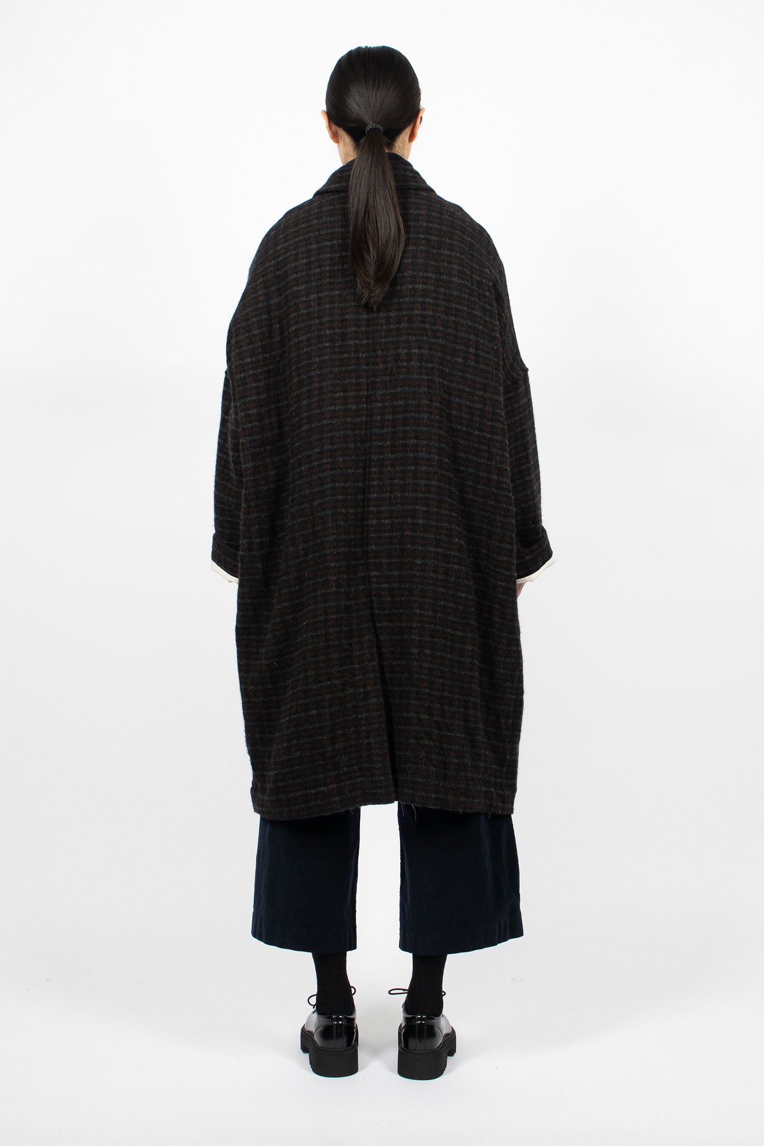 UP#U4553 Upcycled Checked Crash Wool Coat Black