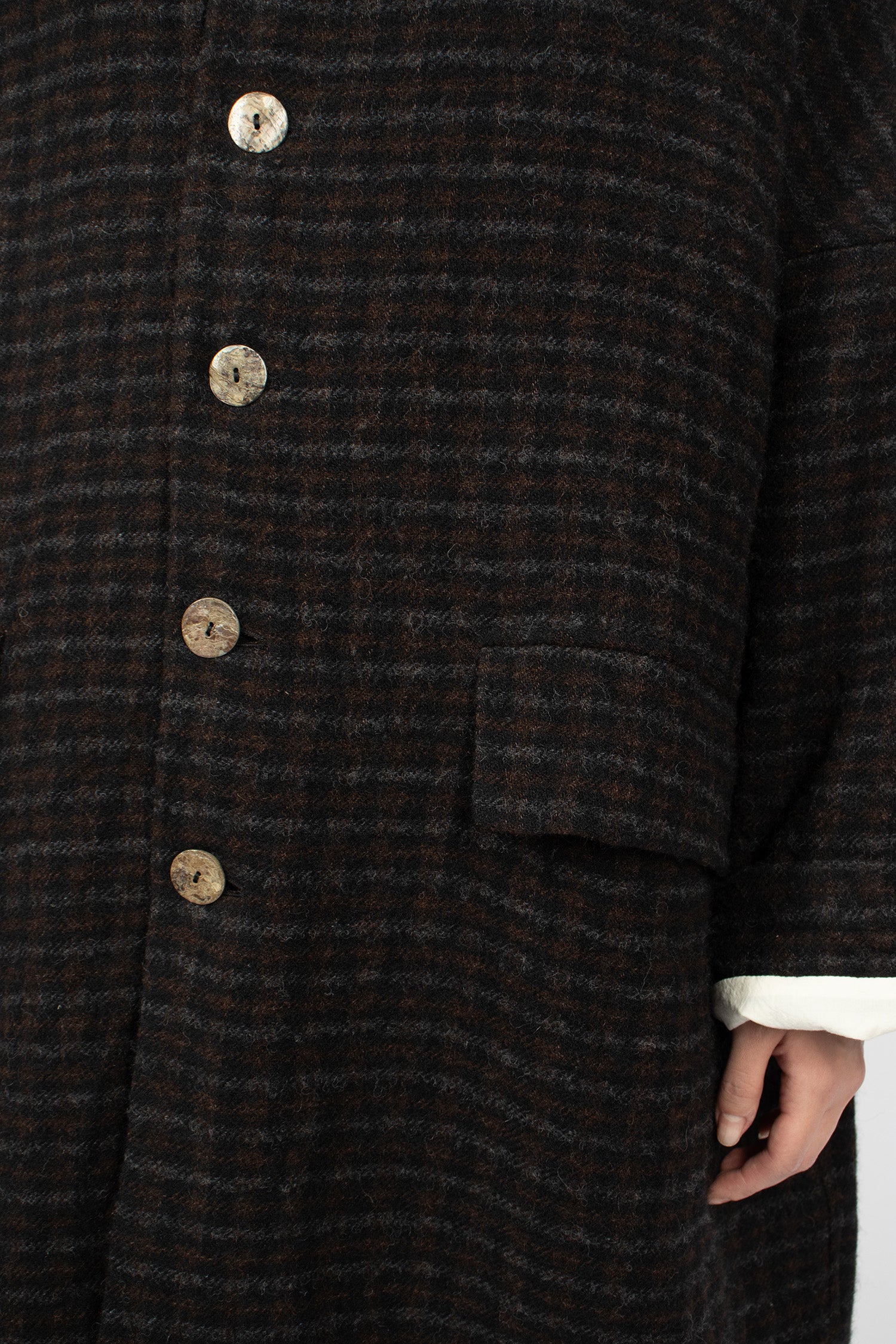 UP#U4553 Upcycled Checked Crash Wool Coat Black