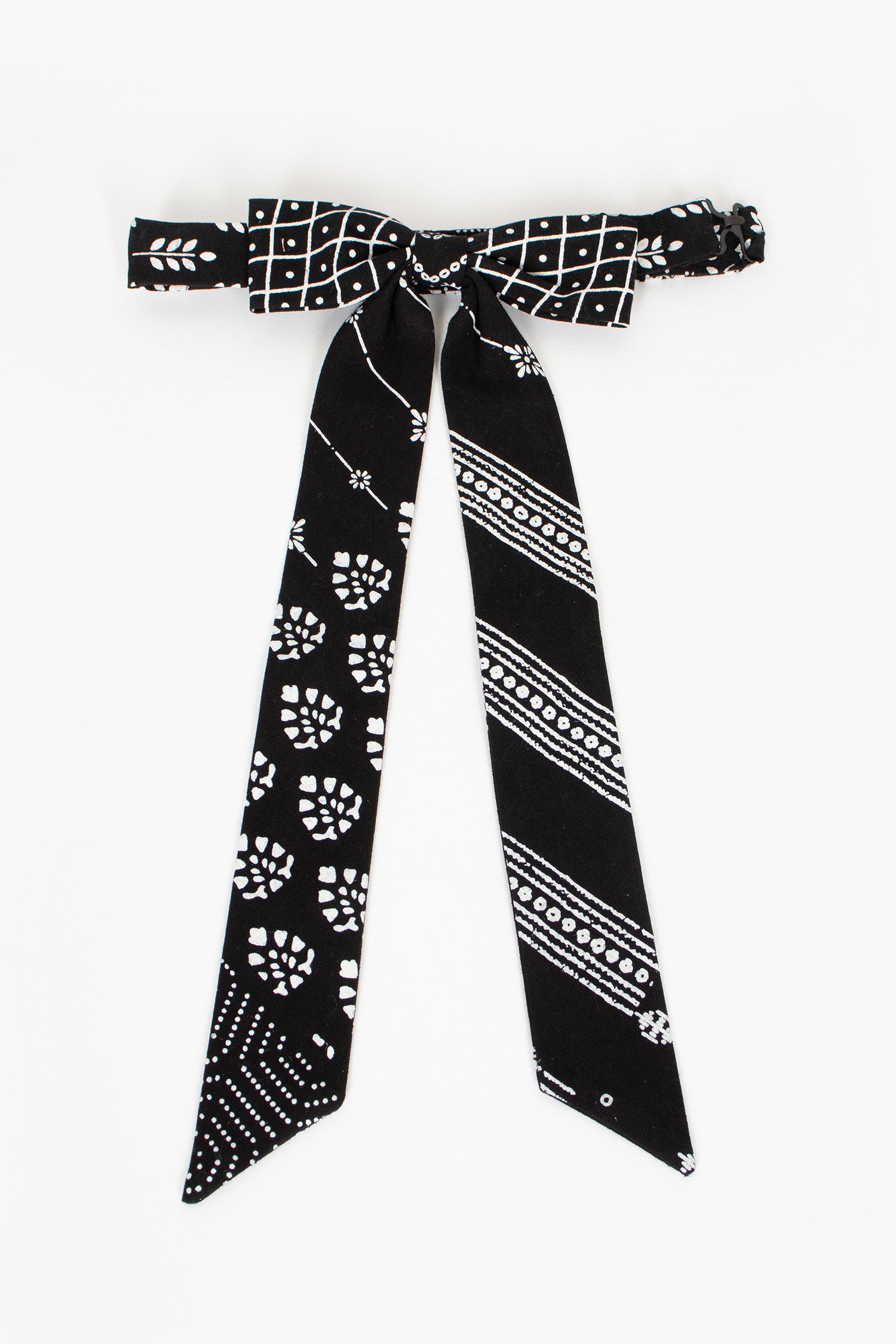 Ribbon Tie Black/White Patchwork Print
