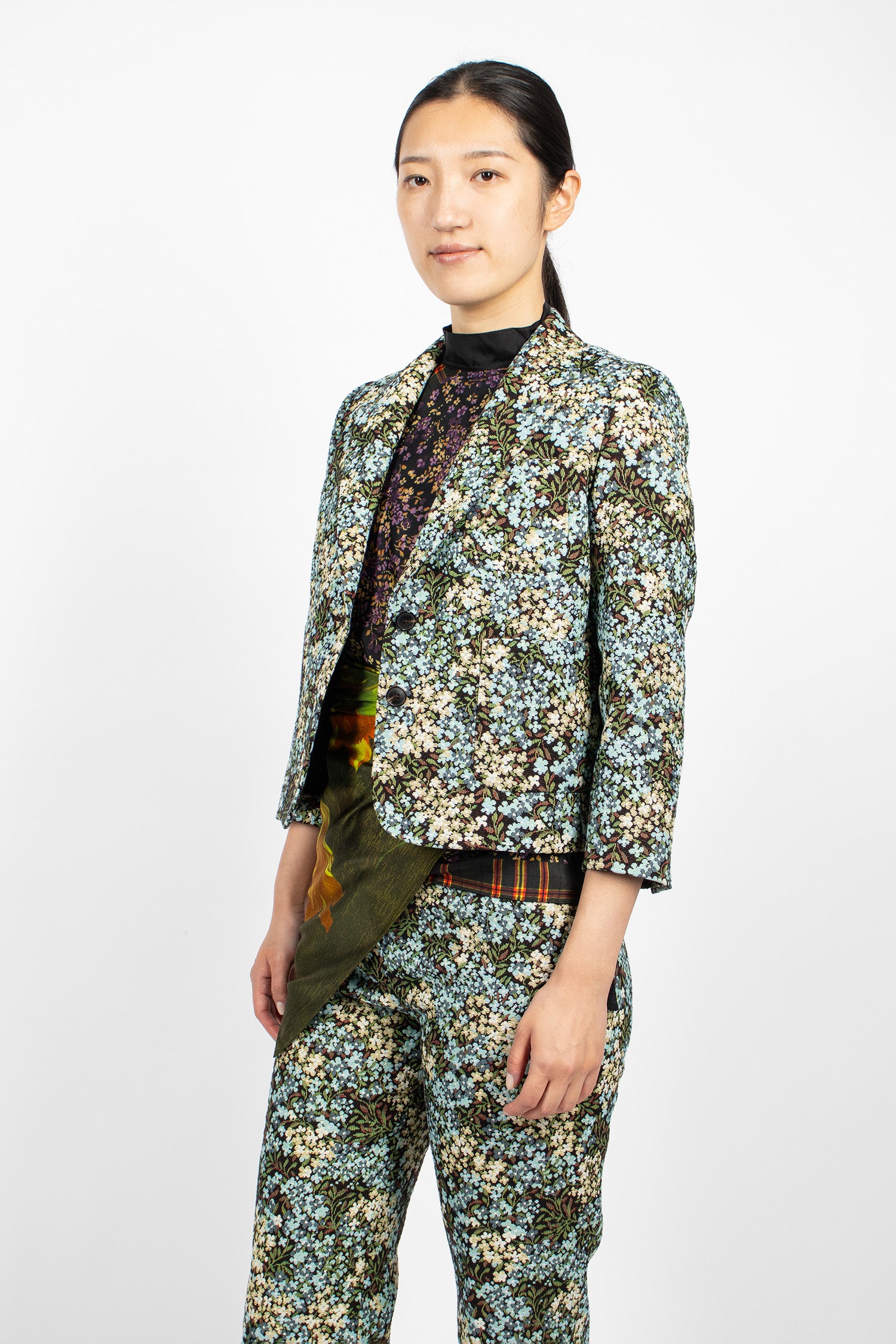Cropped Jacquard Blazer Sky