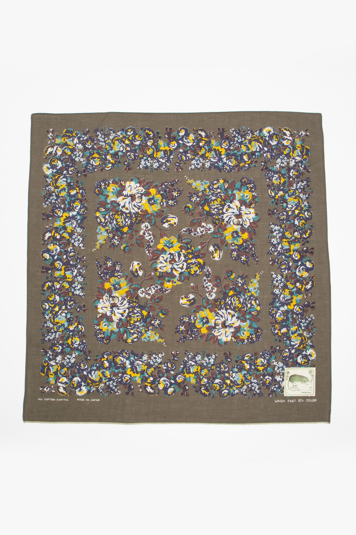 Dianthus Champetre Printed Bandana Khaki/Blue