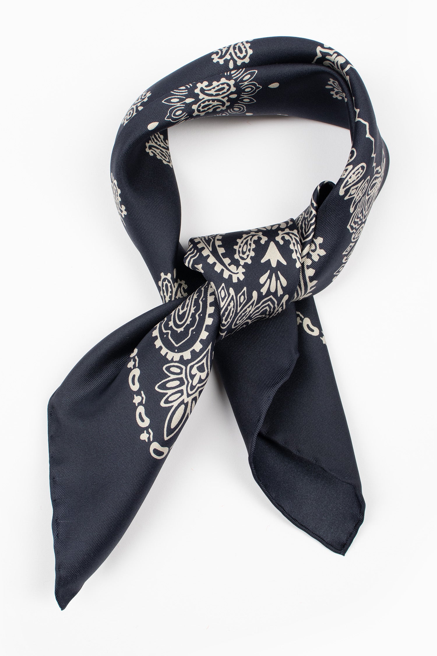 Paisley Silk Bandana Navy/Stone