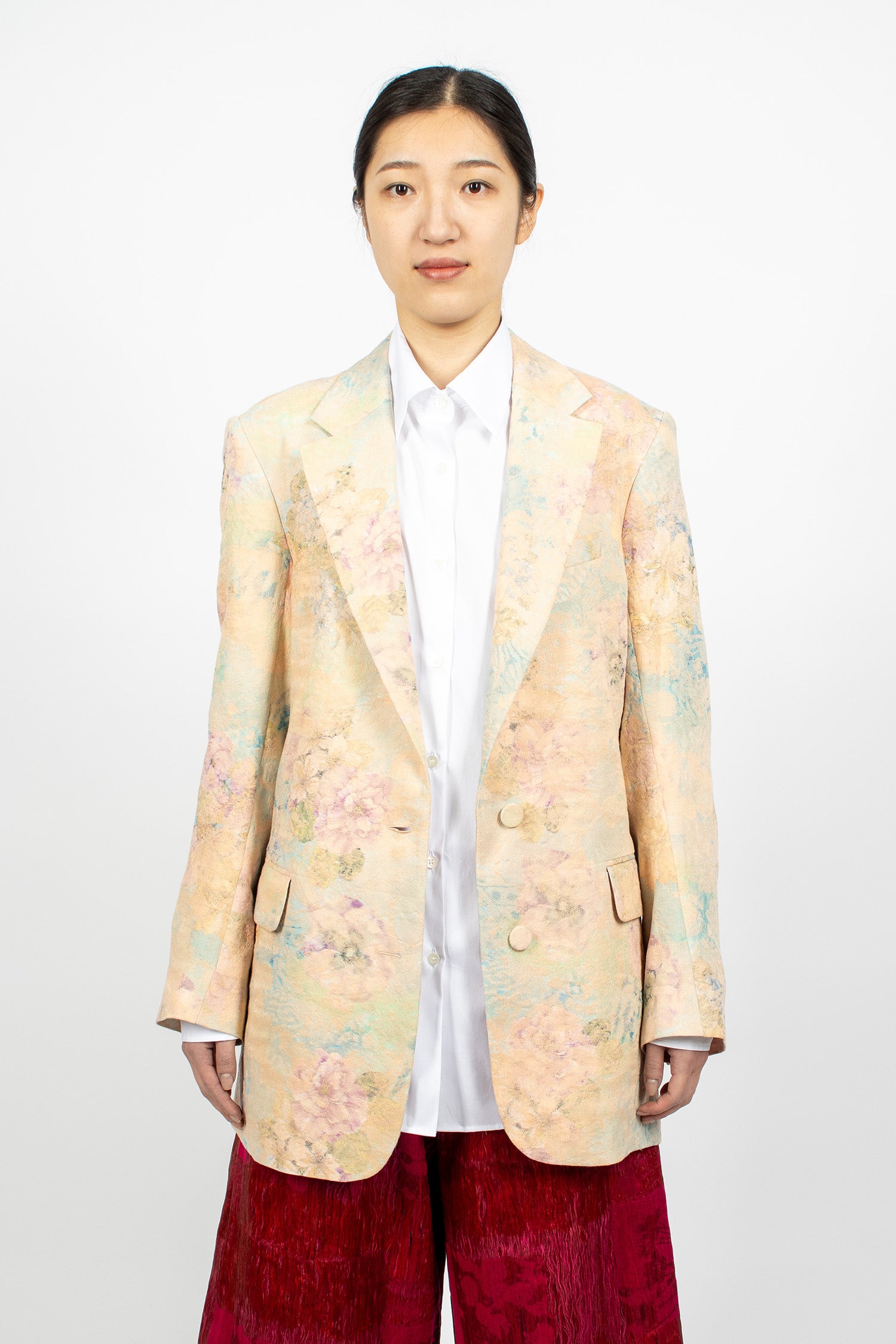 Jacquard Single-Breasted Blazer Light Pink