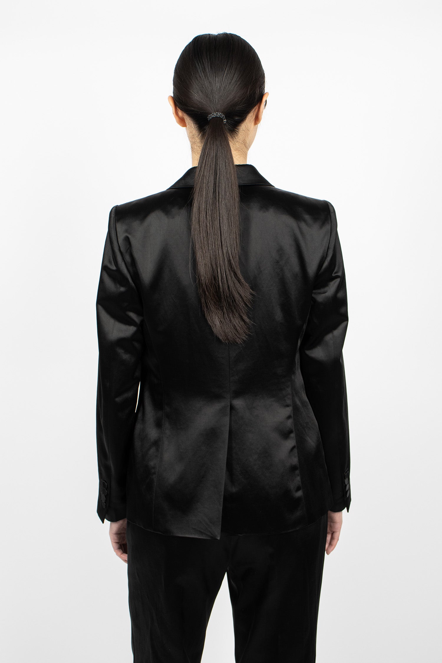 Double-Breasted Satin Blazer Black