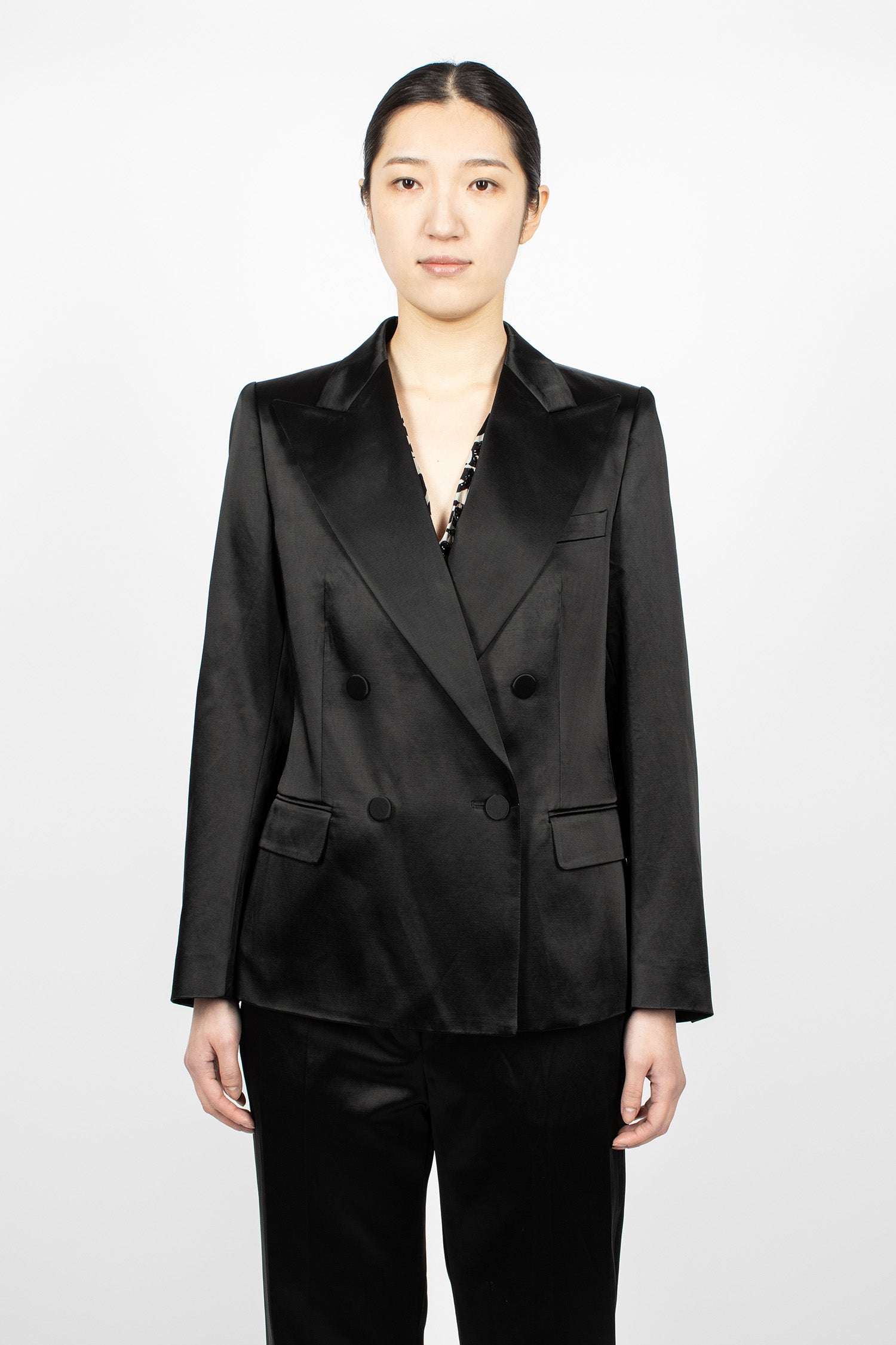 Double-Breasted Satin Blazer Black