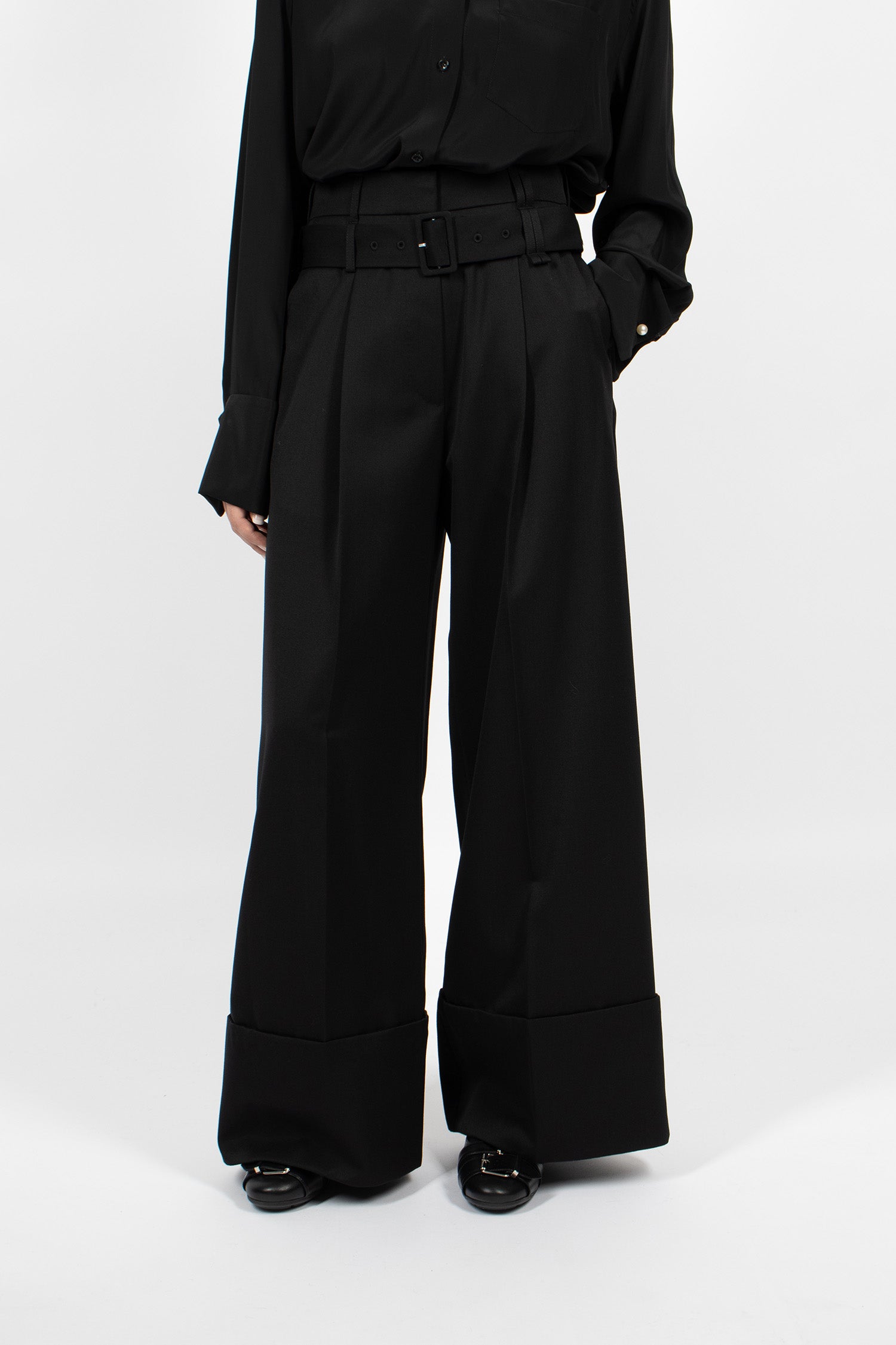 Multi Belt Loop Wide Leg Trousers Black