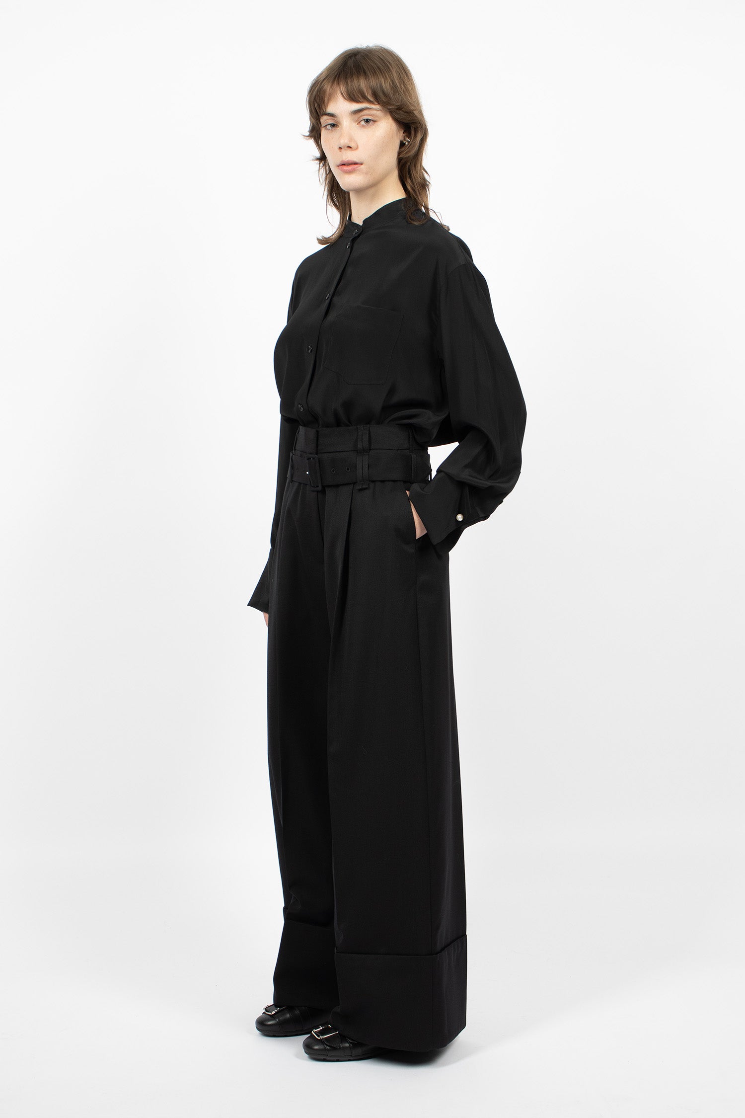Multi Belt Loop Wide Leg Trousers Black
