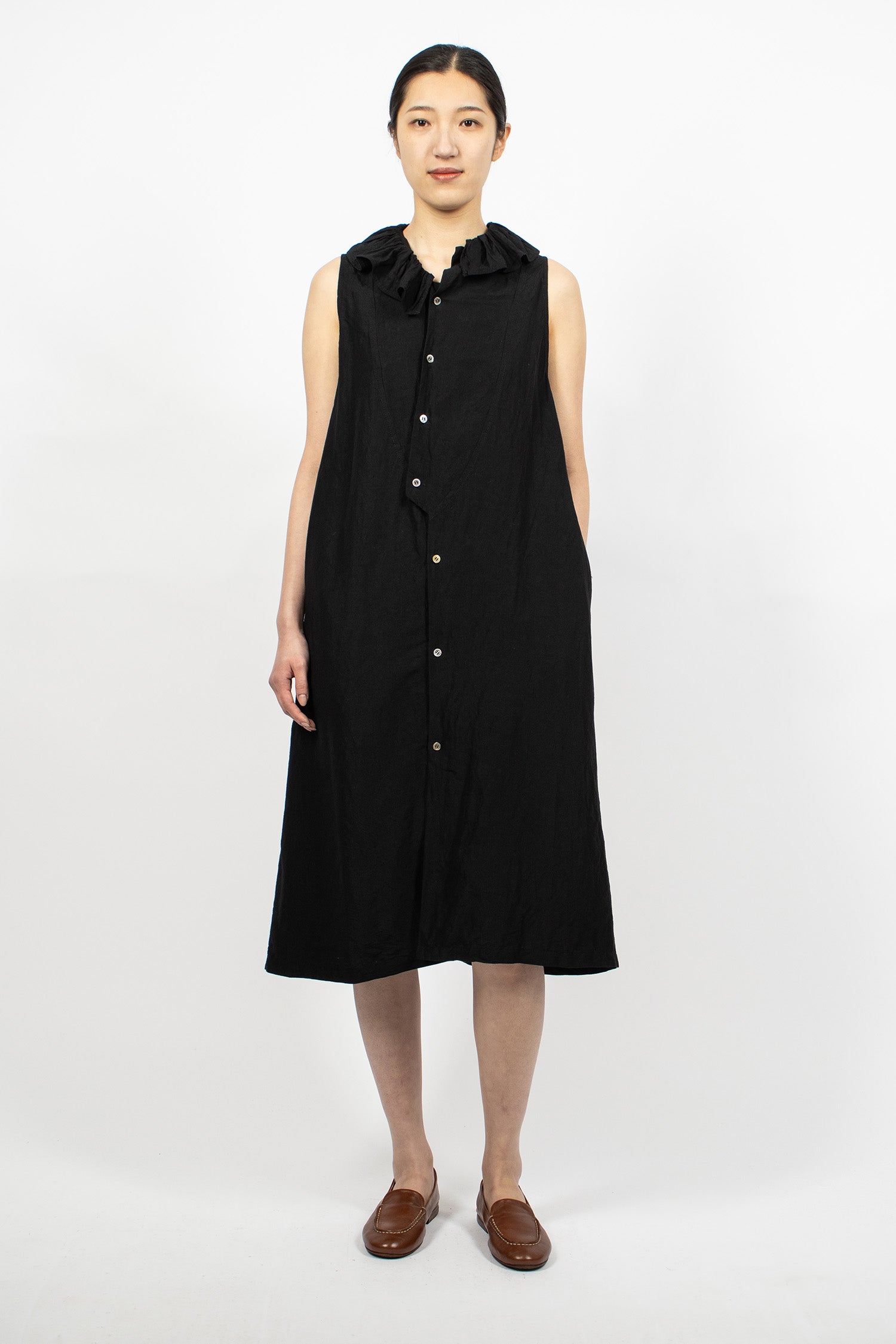 Asymmetrical Ruffled Collar Sleeveless Dress Black