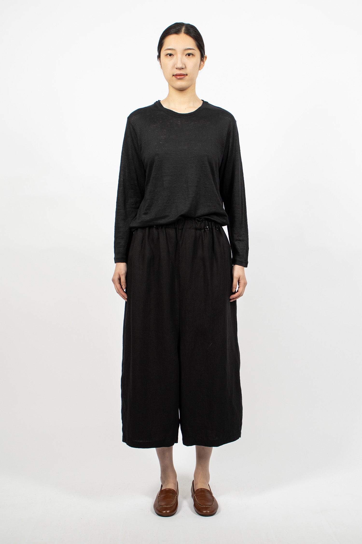 Washed 40/1 Linen Sarouel Pants Black