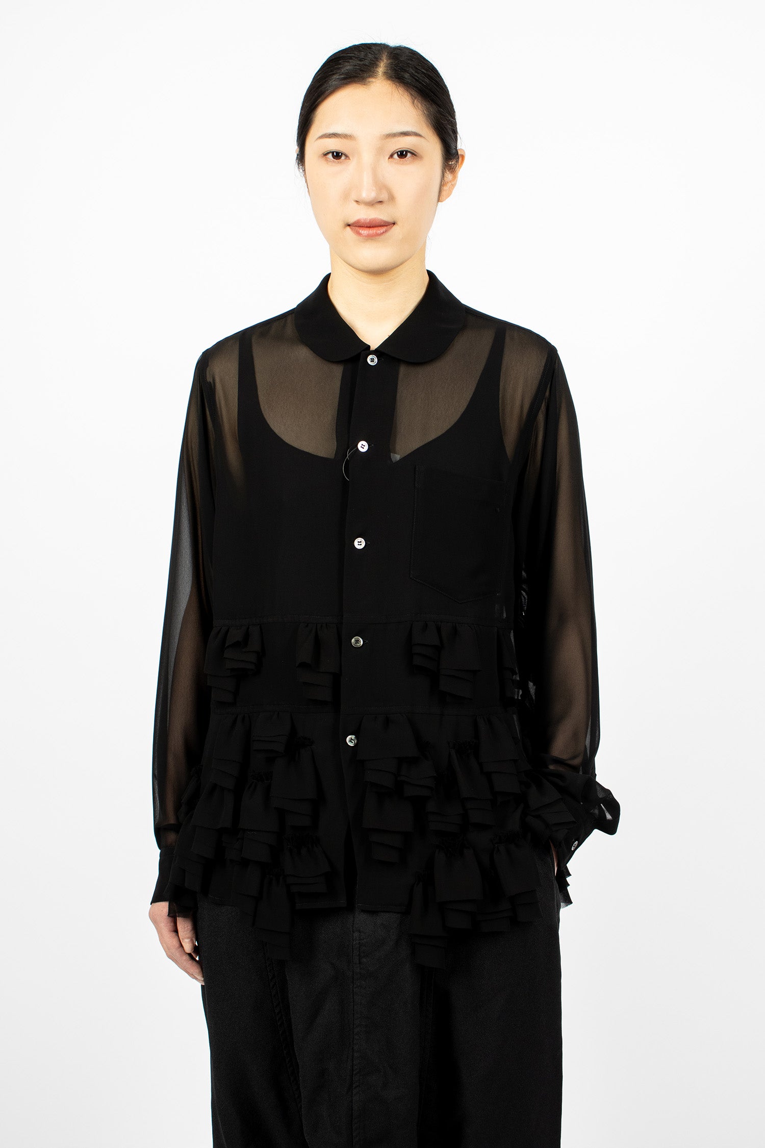 Sheer Frill Shirt Black