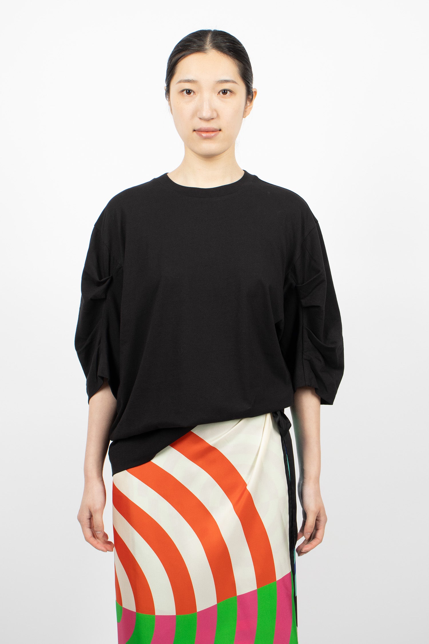 Gathered Jersey T-Shirt Black