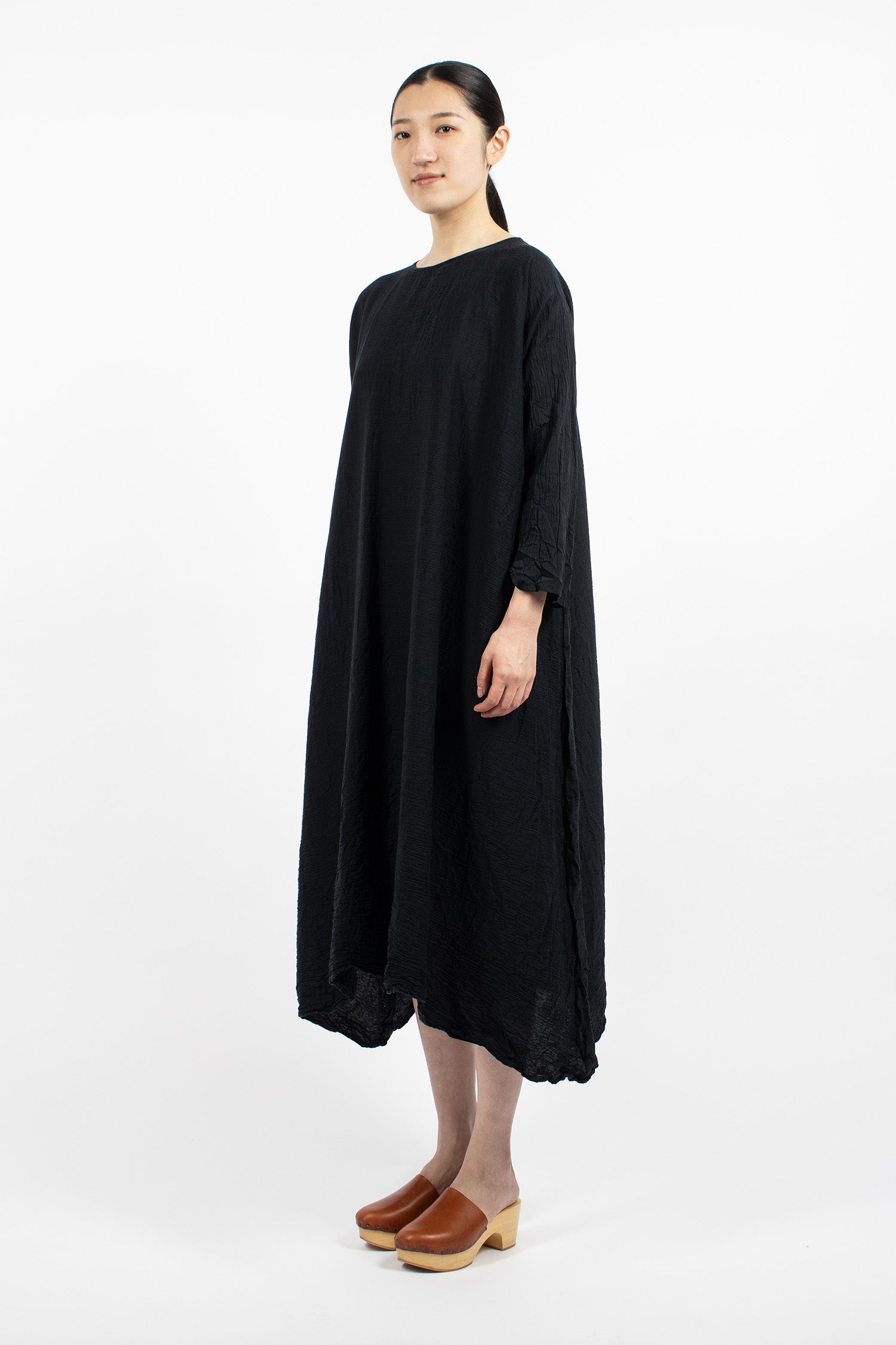 Washed Round Neck Dress Black