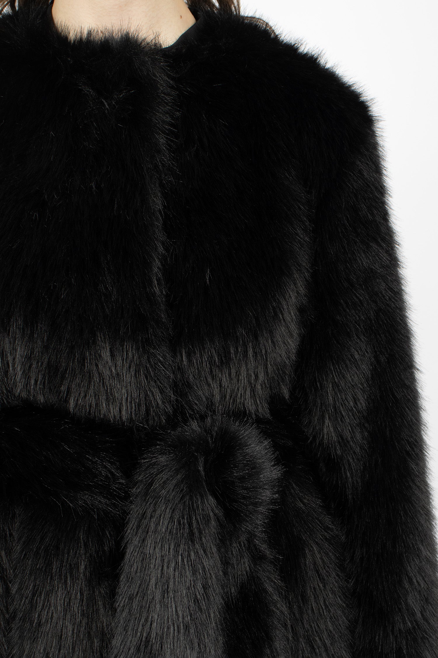 Faux Fur Belted Multi Slit Coat Black