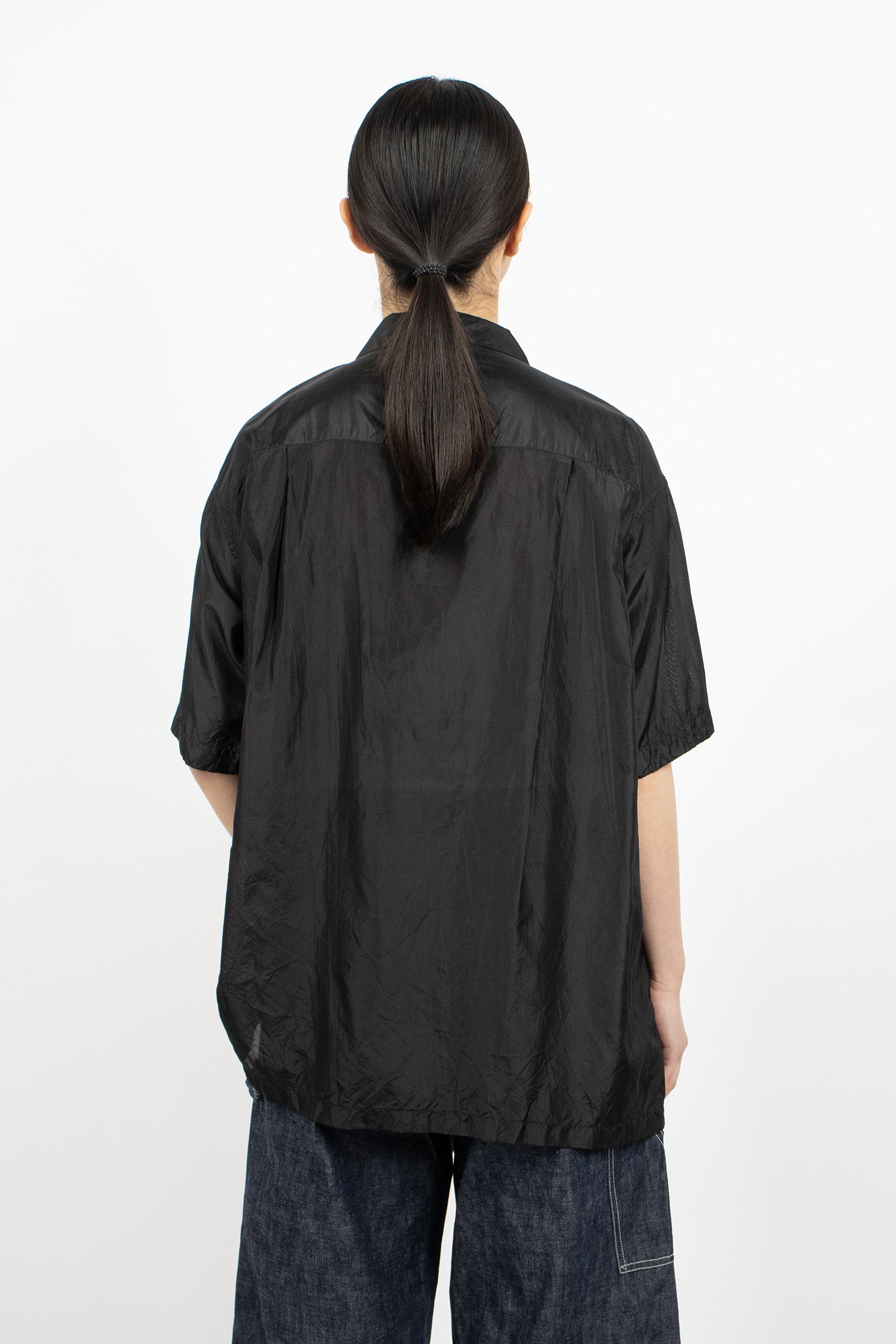 S/S Frill Silk Shirt Black