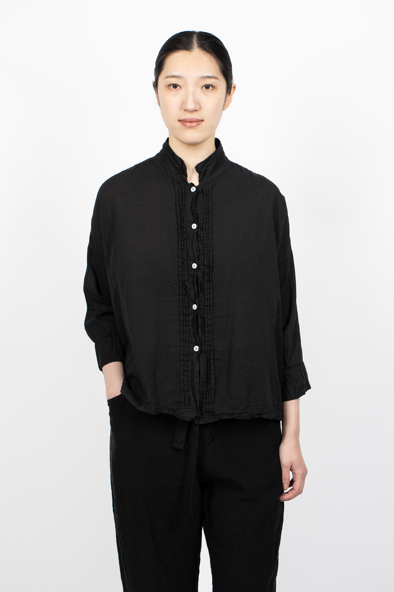 Long Square Gauze Shirt Black