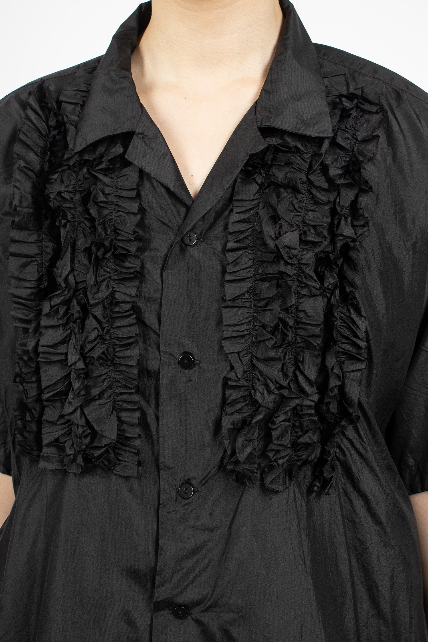 S/S Frill Silk Shirt Black