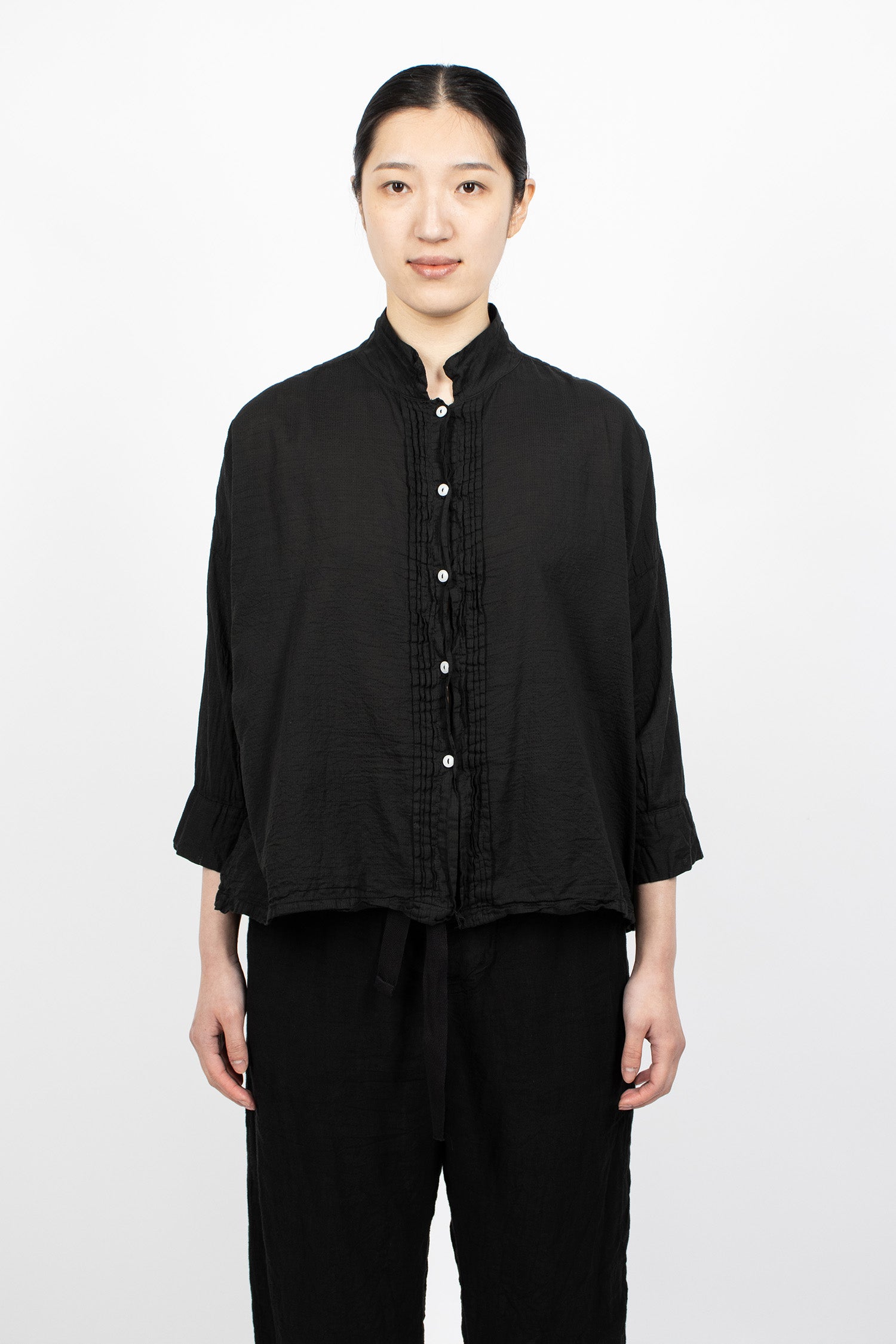 Long Square Gauze Shirt Black