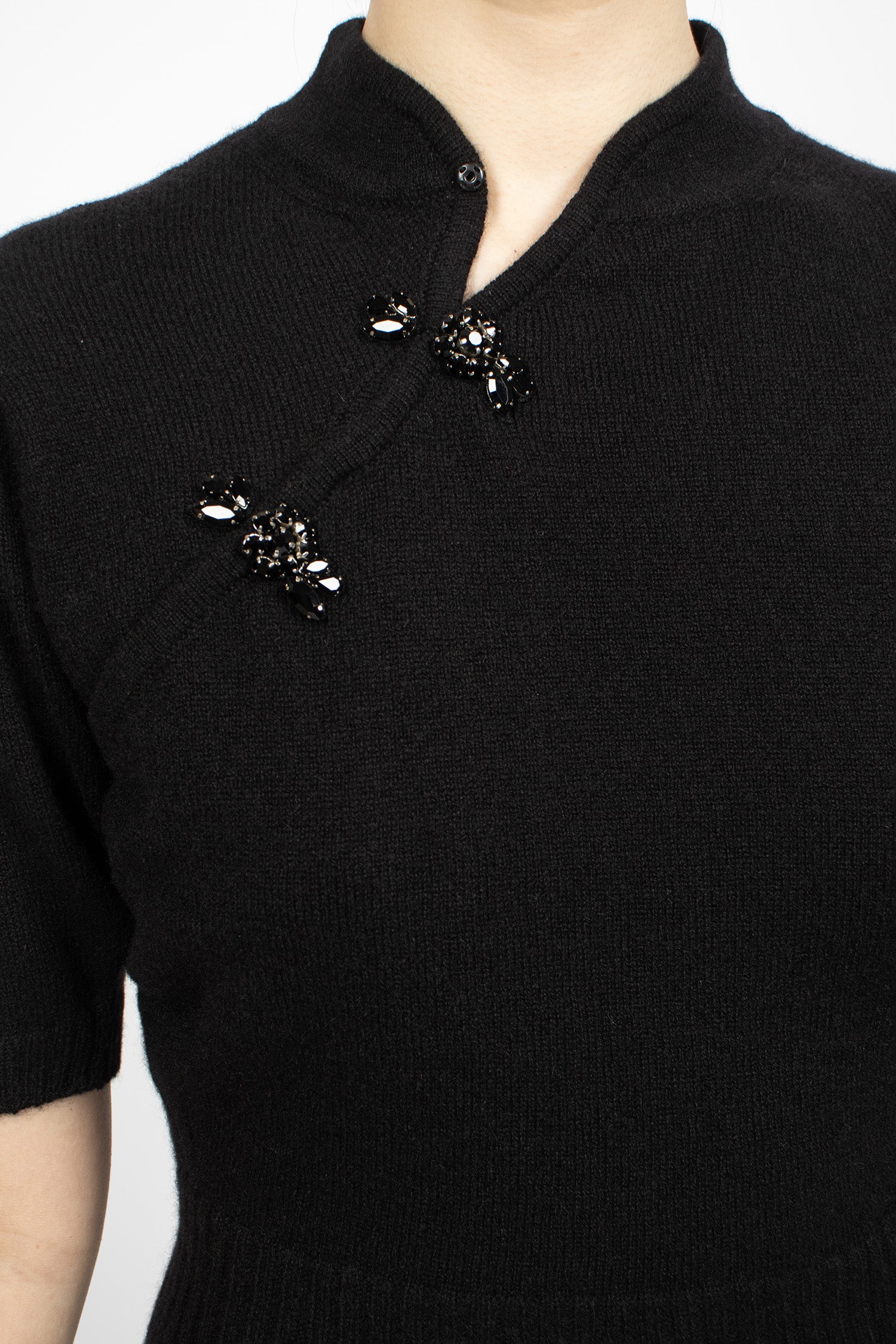 Embellished Mandarin Collar Cashmere Jumper Black/Jet