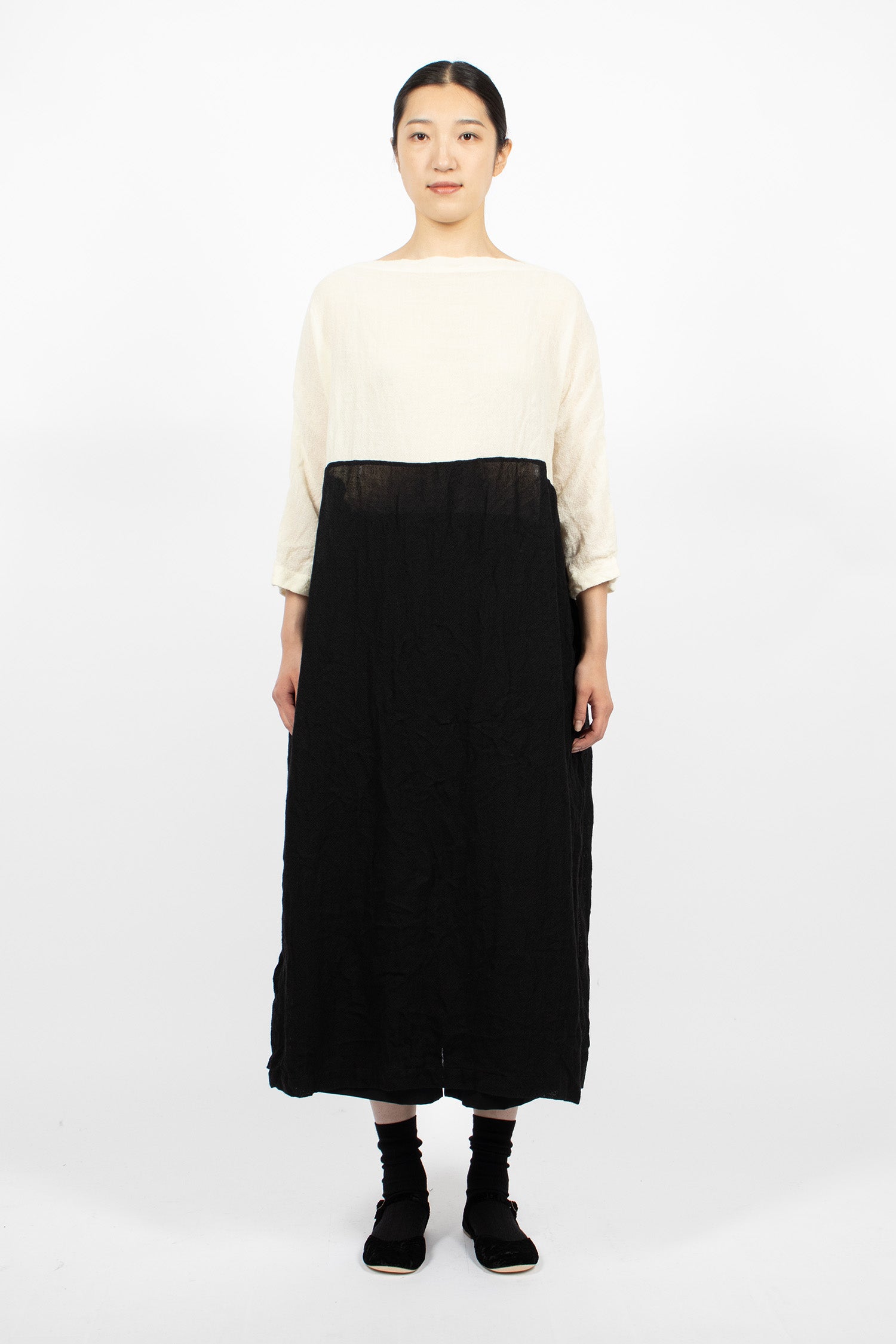 Lunedi Contrast Washed Dress Cream/Black