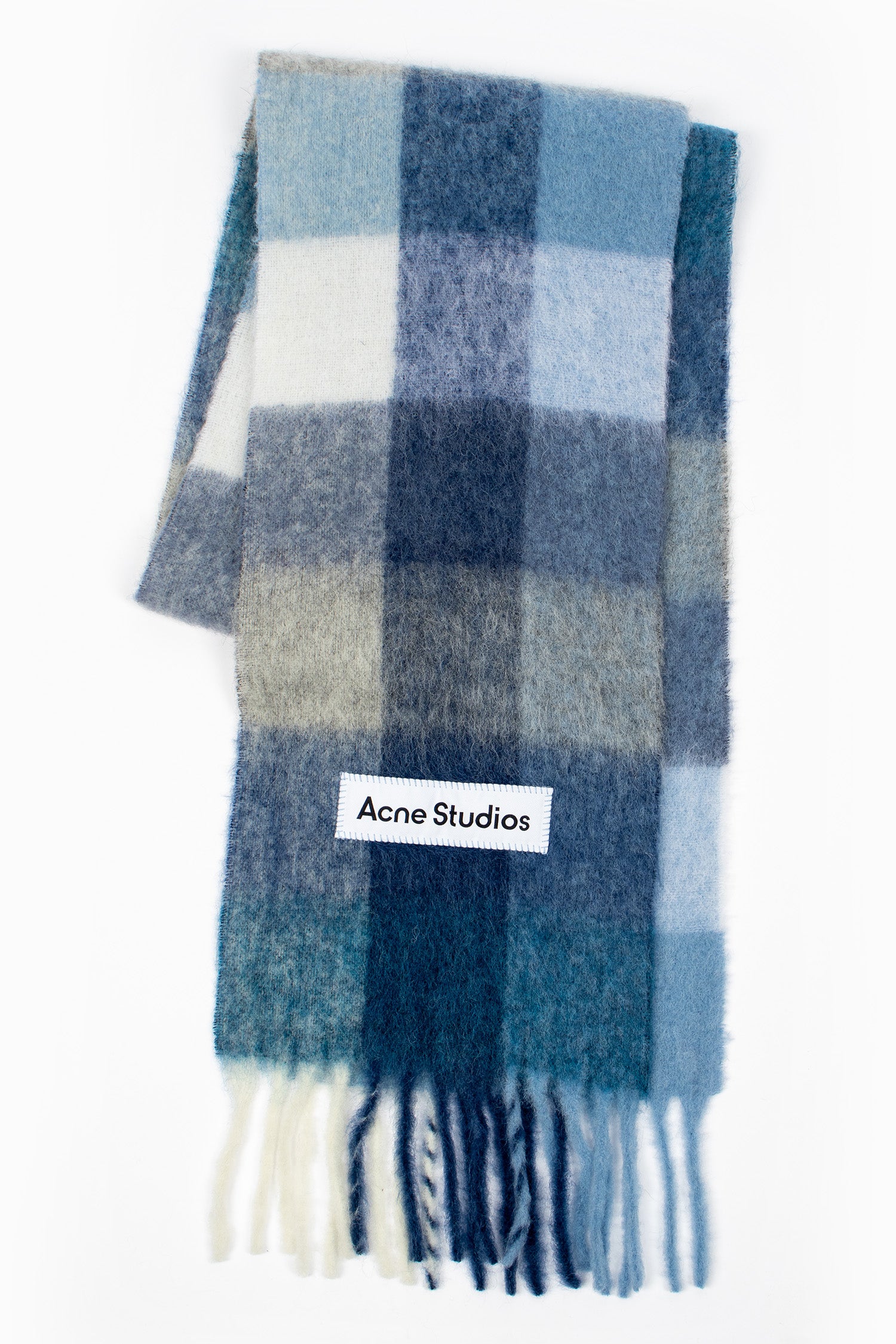 Checked Mohair Scarf Indigo/Grey/Light Blue