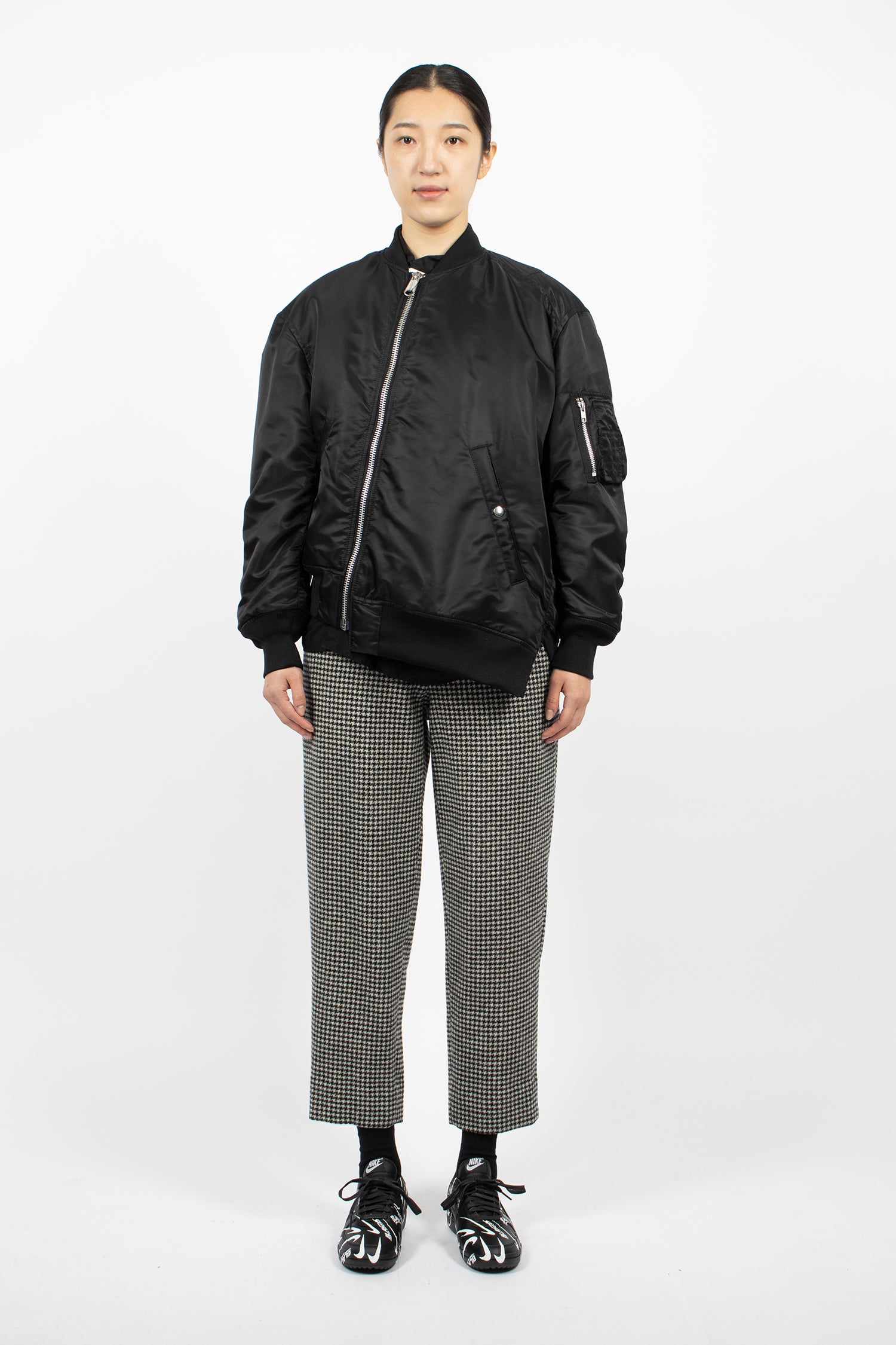Asymmetrical Padded Bomber Jacket Black