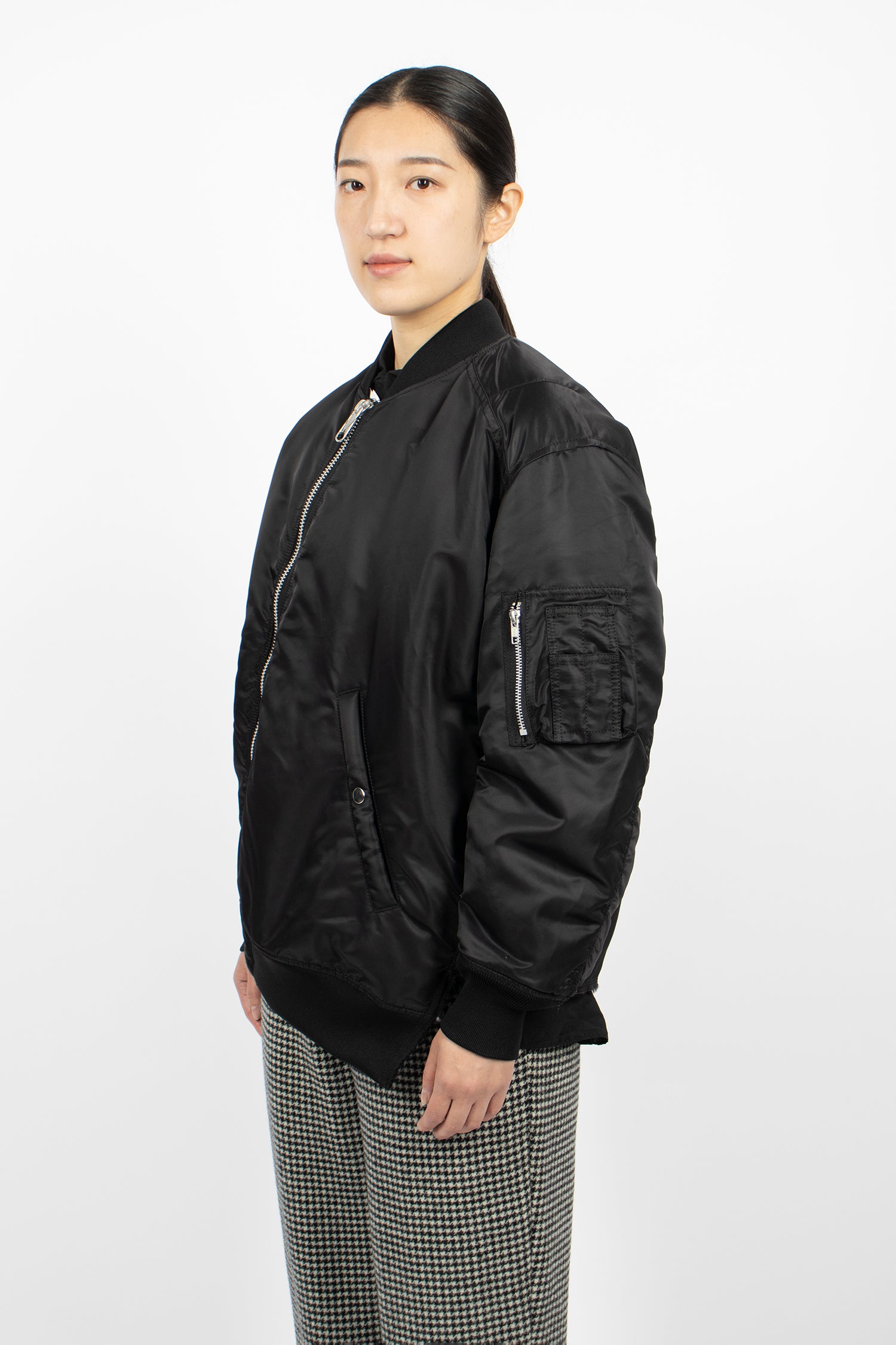 Asymmetrical Padded Bomber Jacket Black