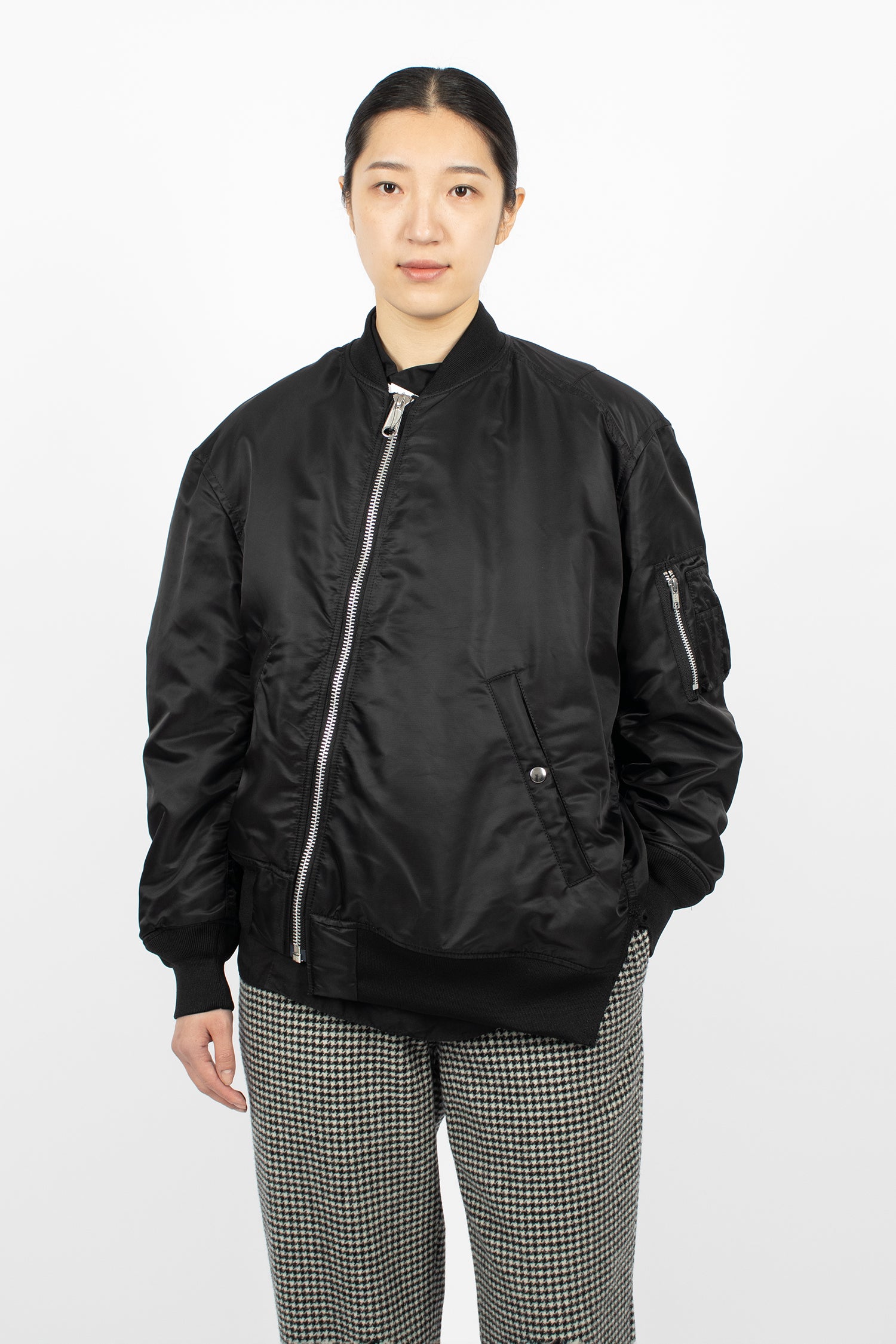Asymmetrical Padded Bomber Jacket Black