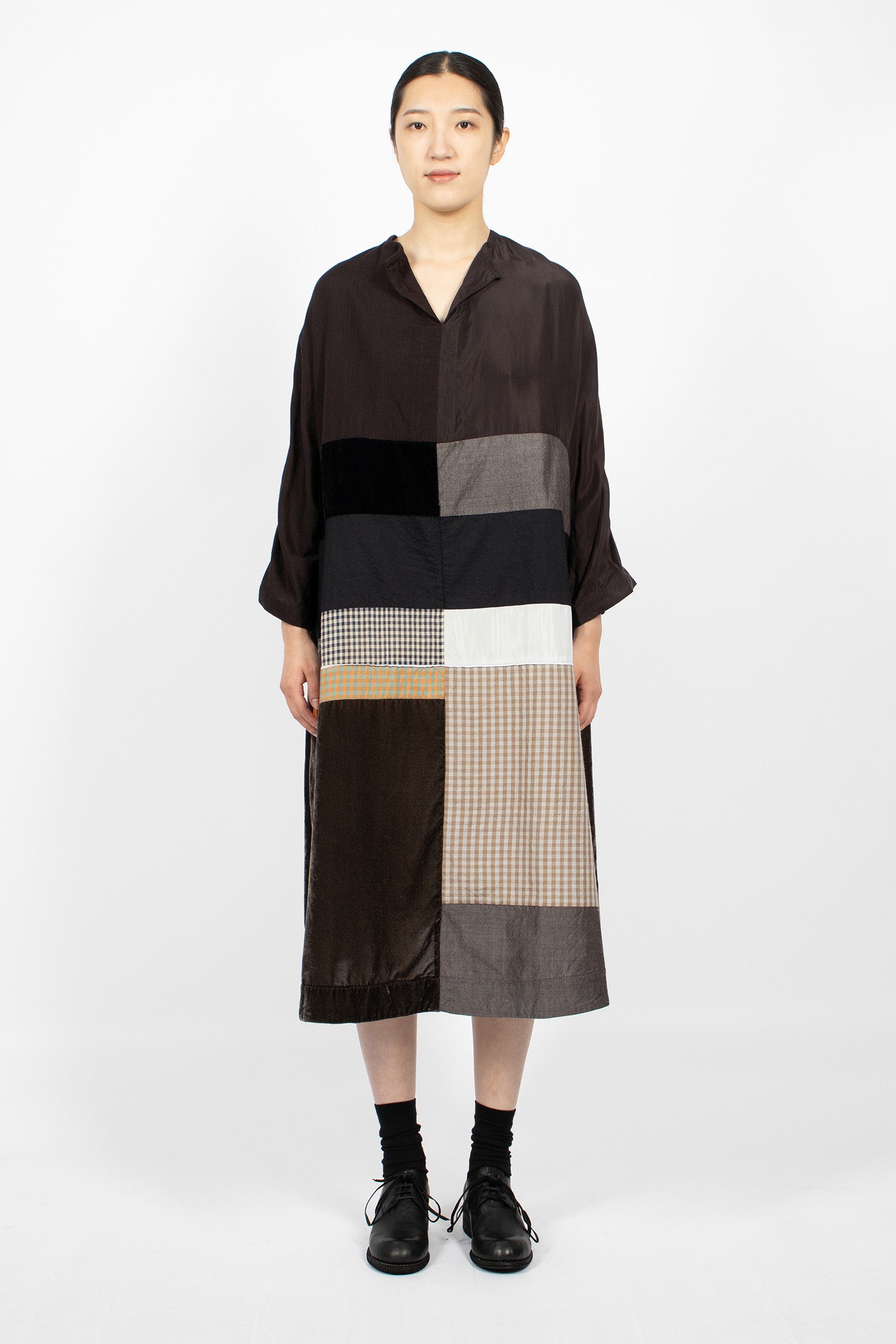 Patchwork Dress Dark Brown