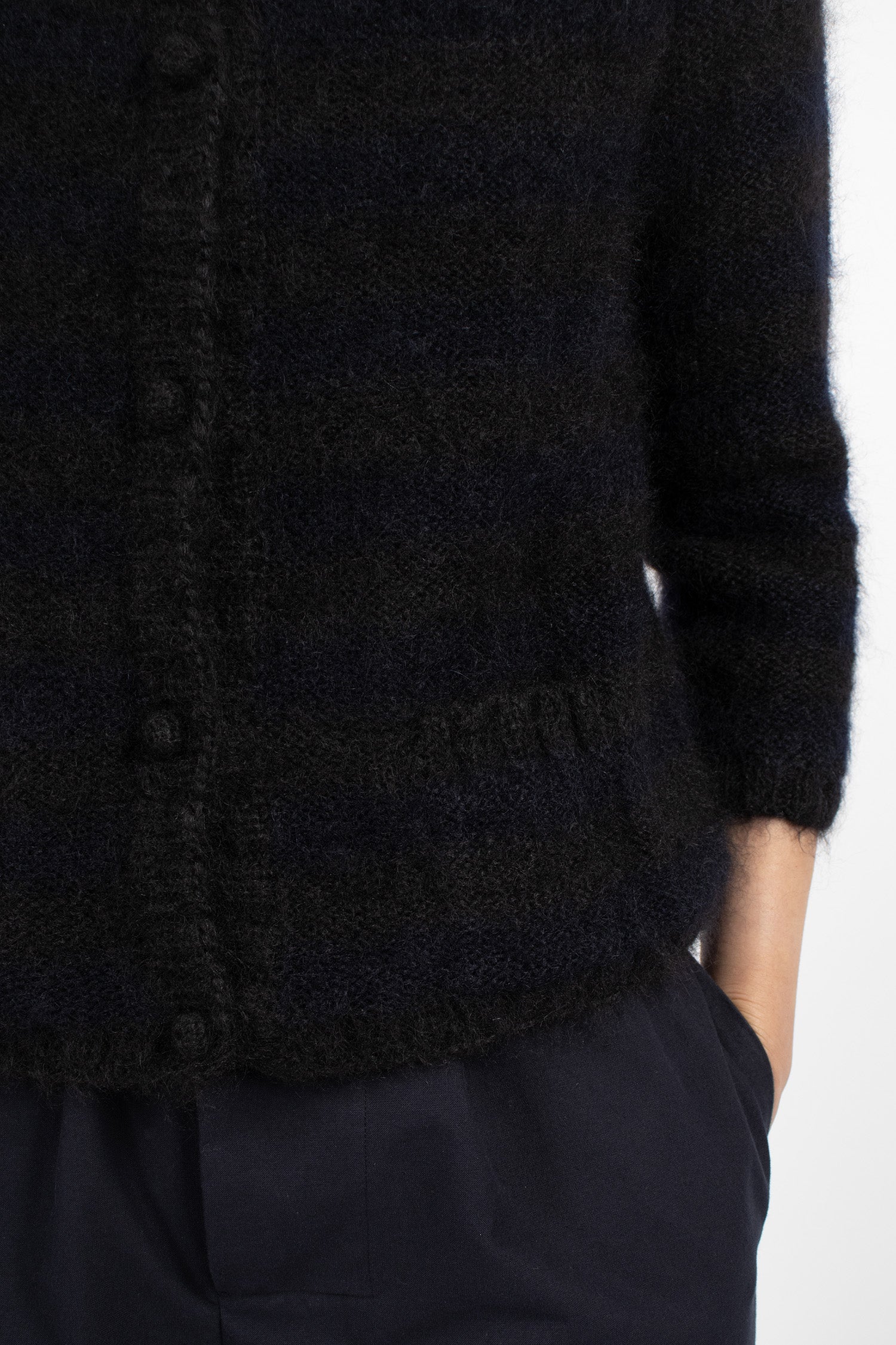 Hand-Knitted Stripe Cardigan Black/Dark Blue