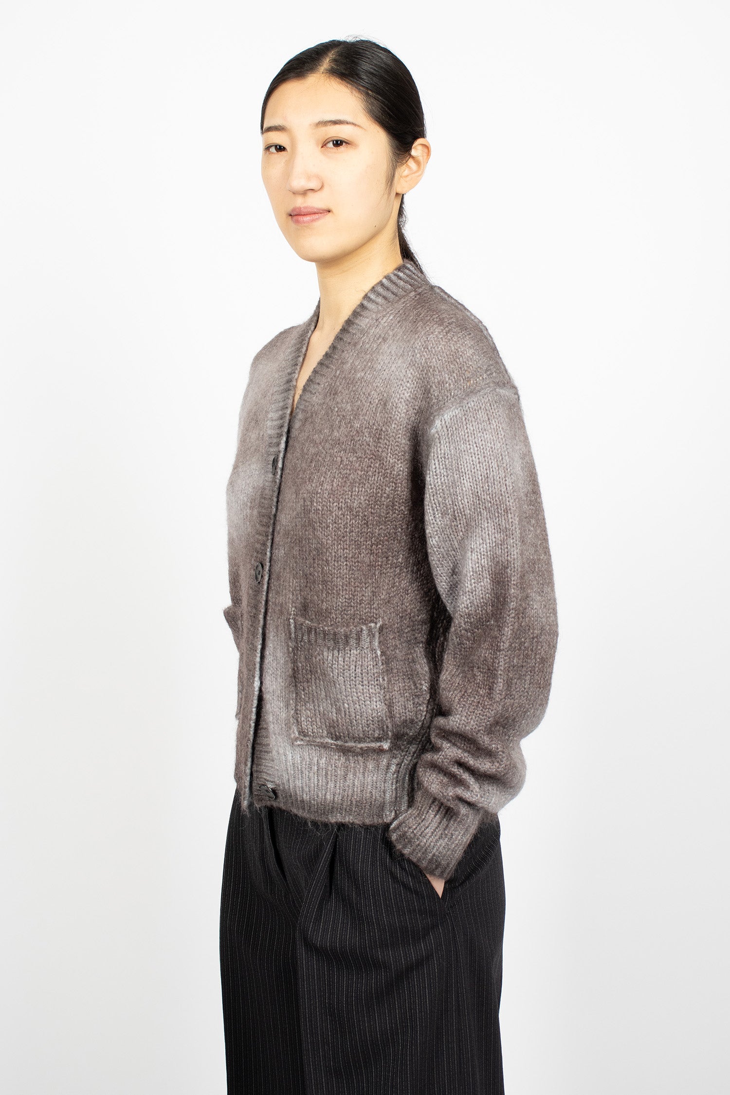 Sprayed Mohair Cardigan Anthracite Grey