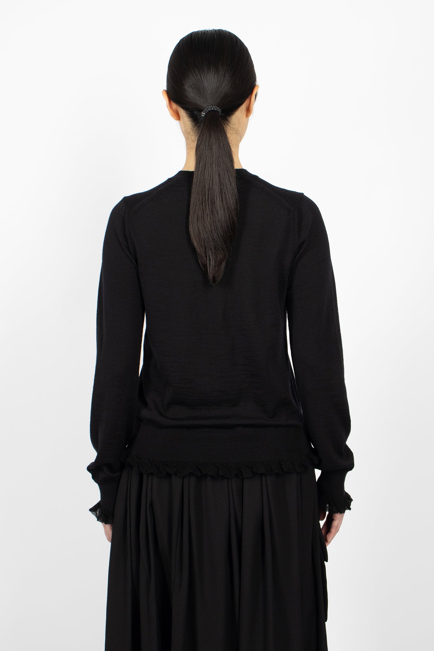 Frill Wool Cardigan Black
