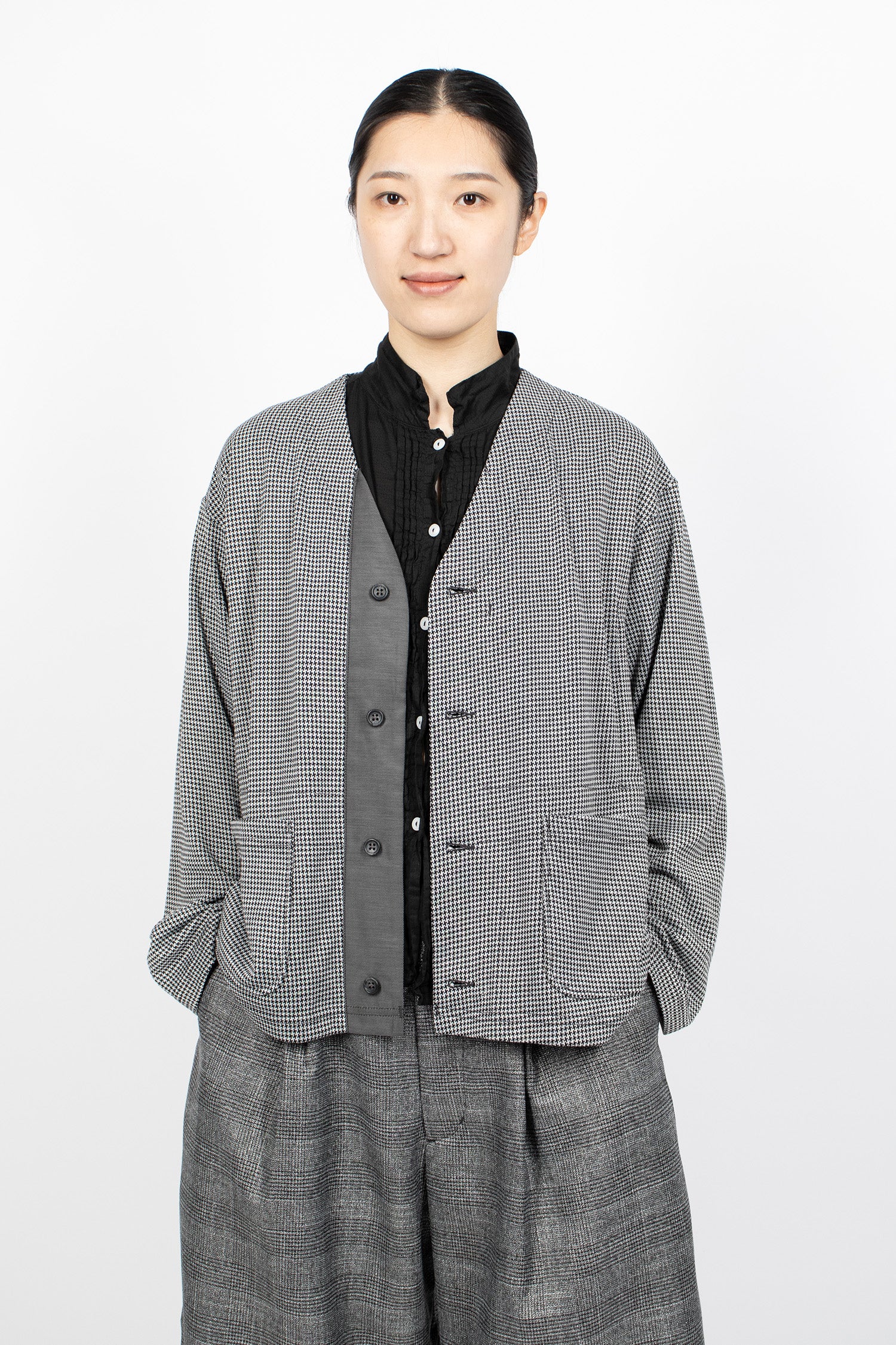Knit Cardigan Black Houndstooth