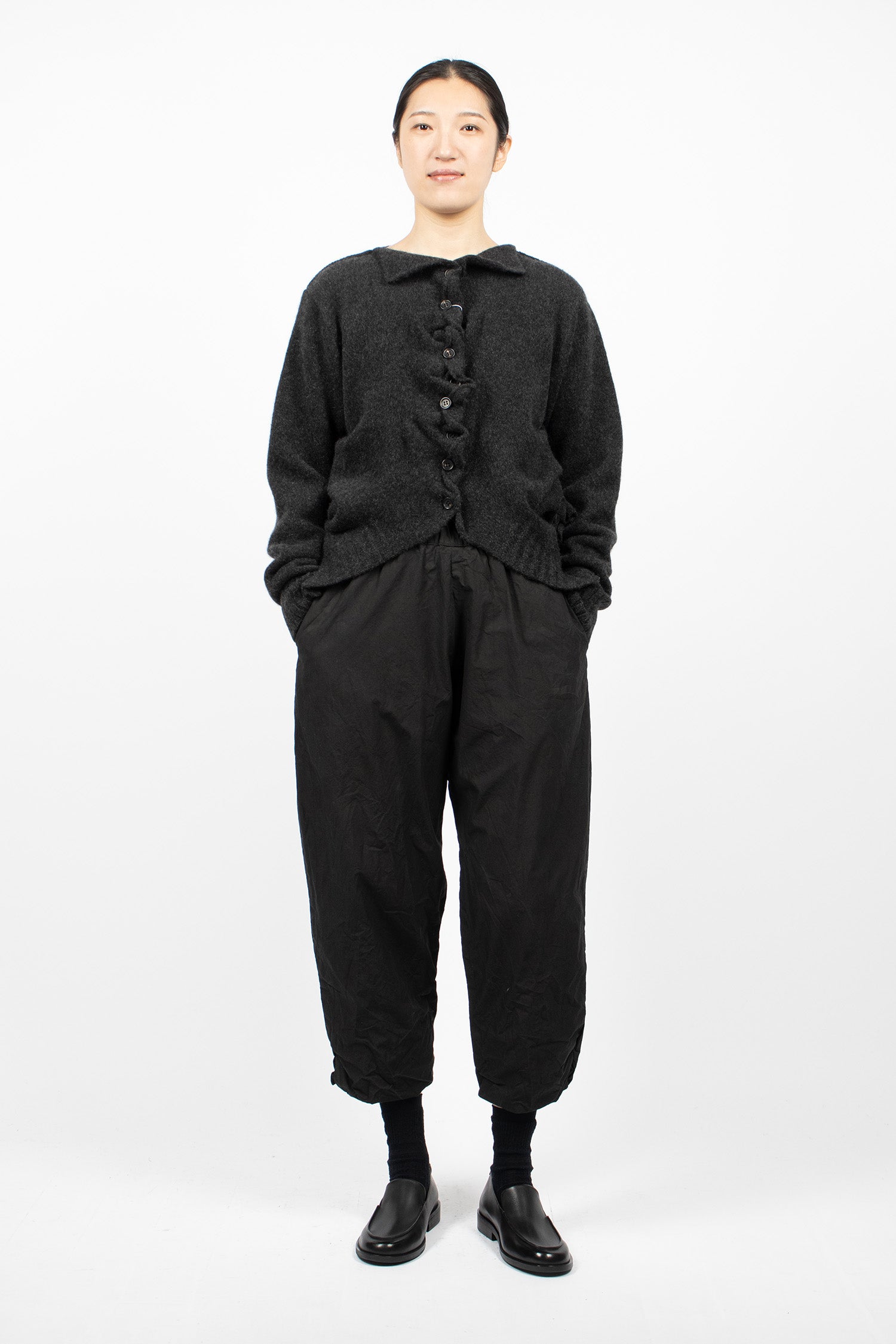 Gathered Cashmere Cardigan Black