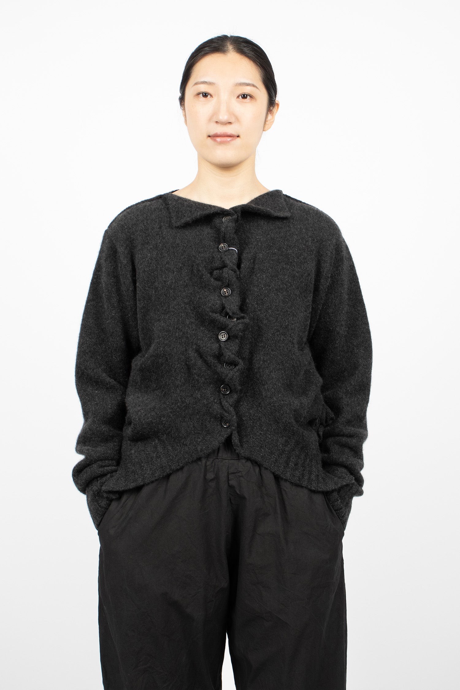 Gathered Cashmere Cardigan Black