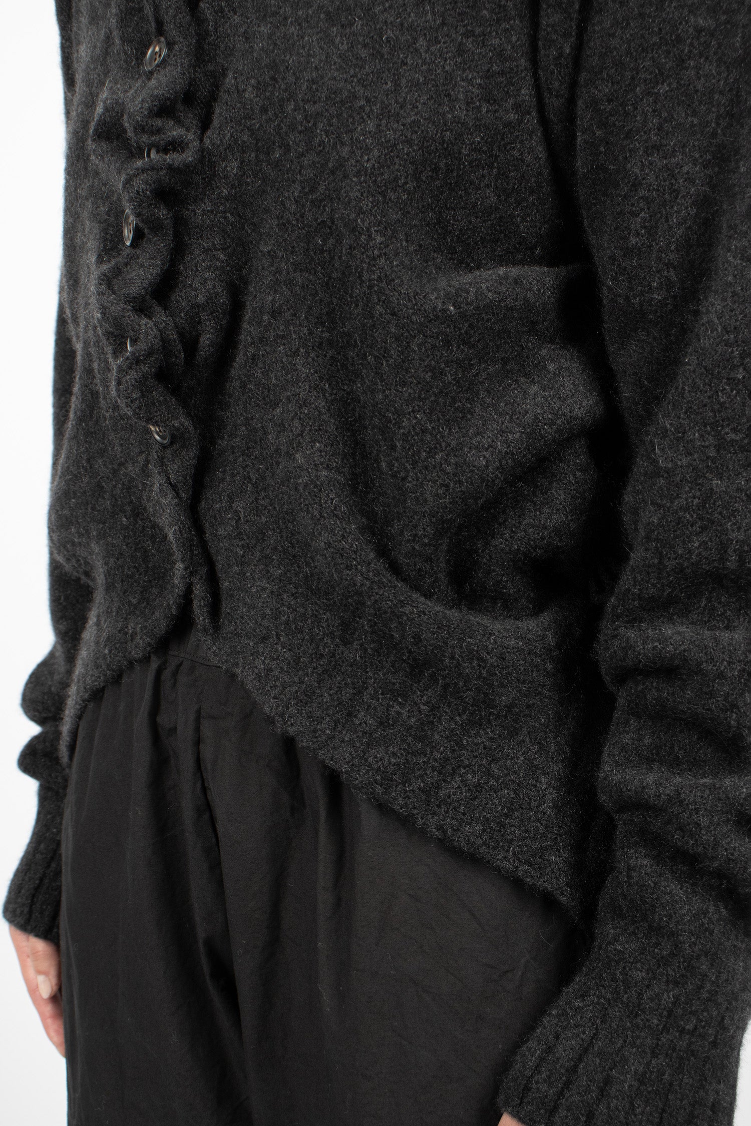 Gathered Cashmere Cardigan Black