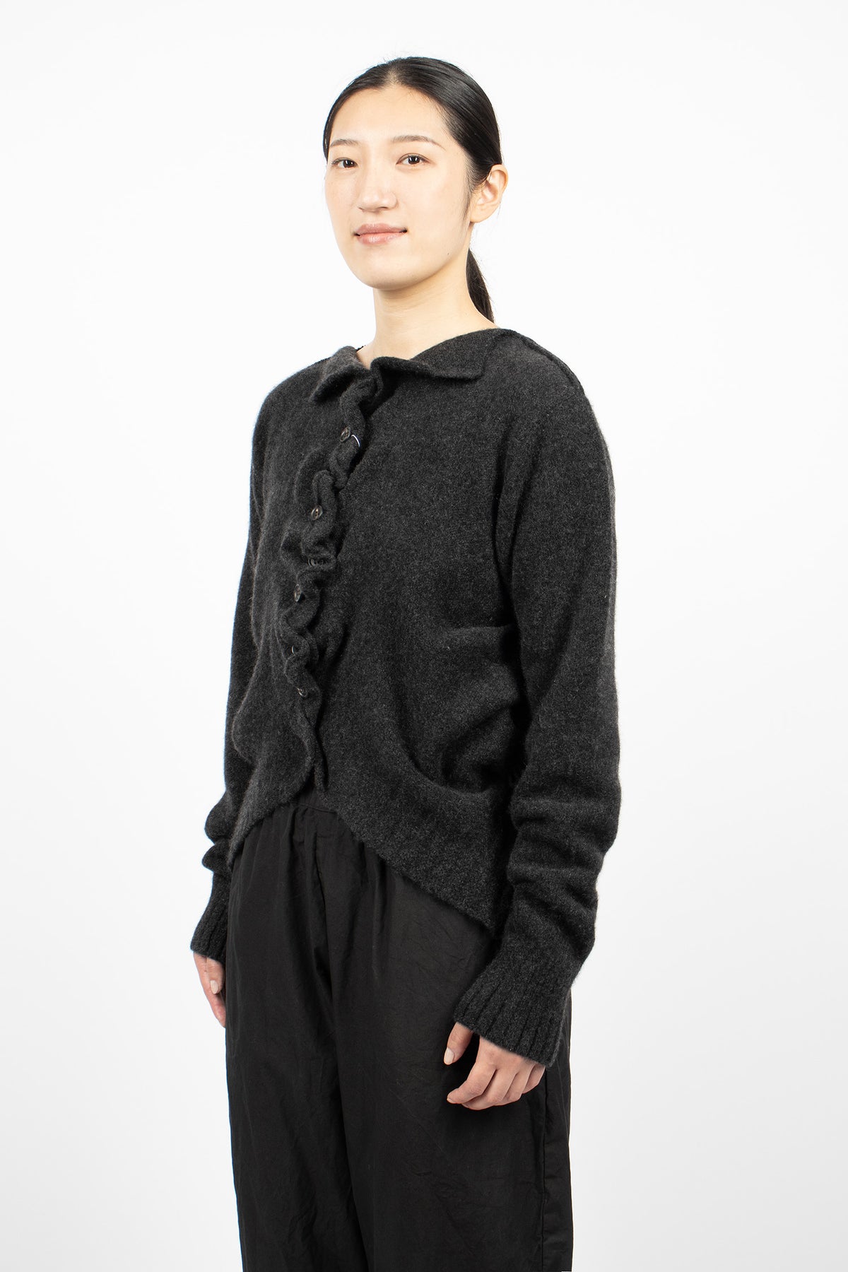 Gathered Cashmere Cardigan Black