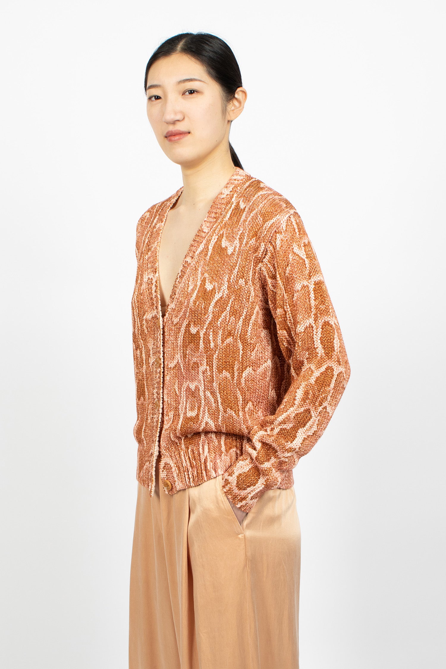 Snake Print Knit Cardigan Brique
