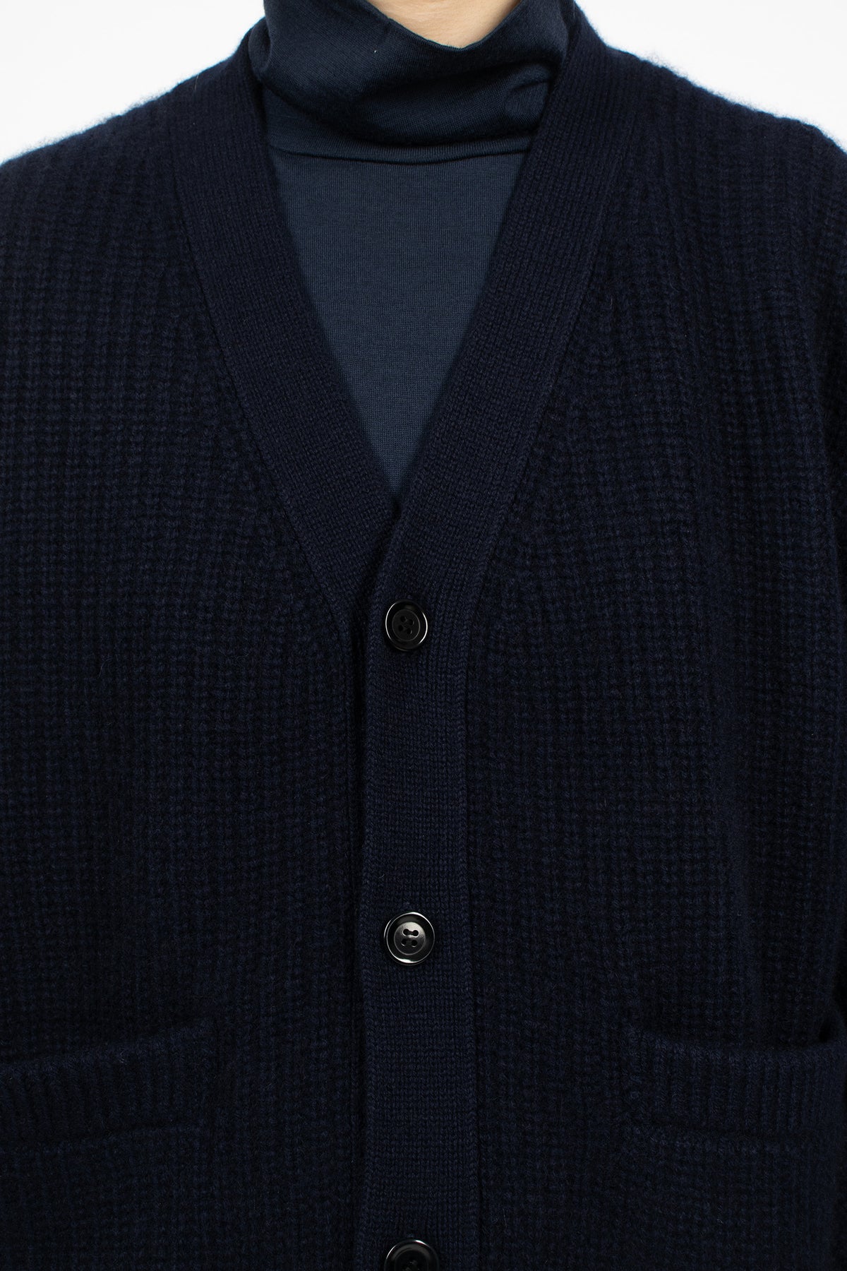 Rib Stitch V-Neck Cardigan Navy