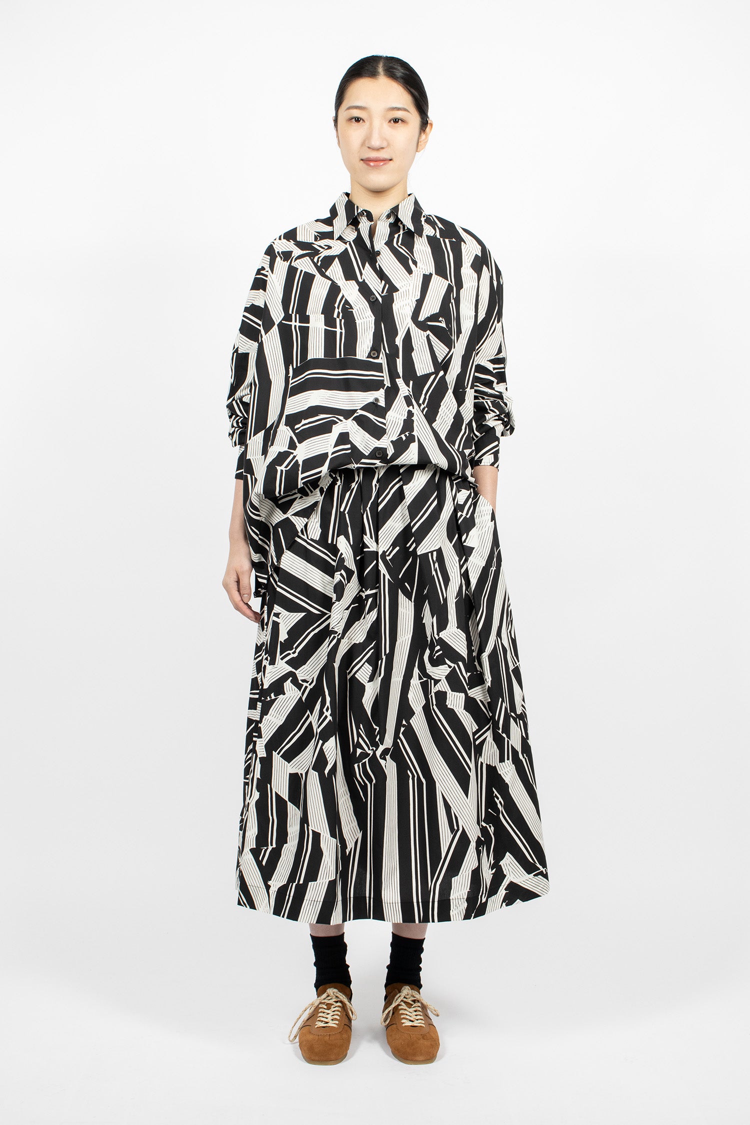 Printed A-Line Skirt Black/White Stripe