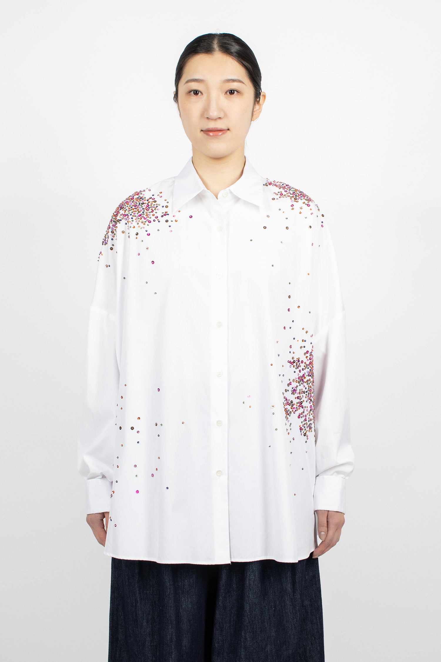 Embellished Oversized Cocoon Shirt White