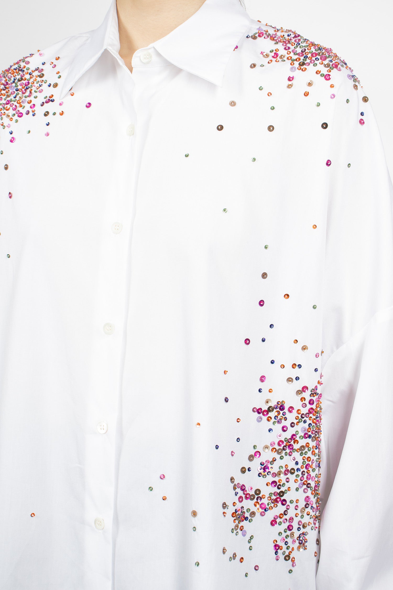 Embellished Oversized Cocoon Shirt White