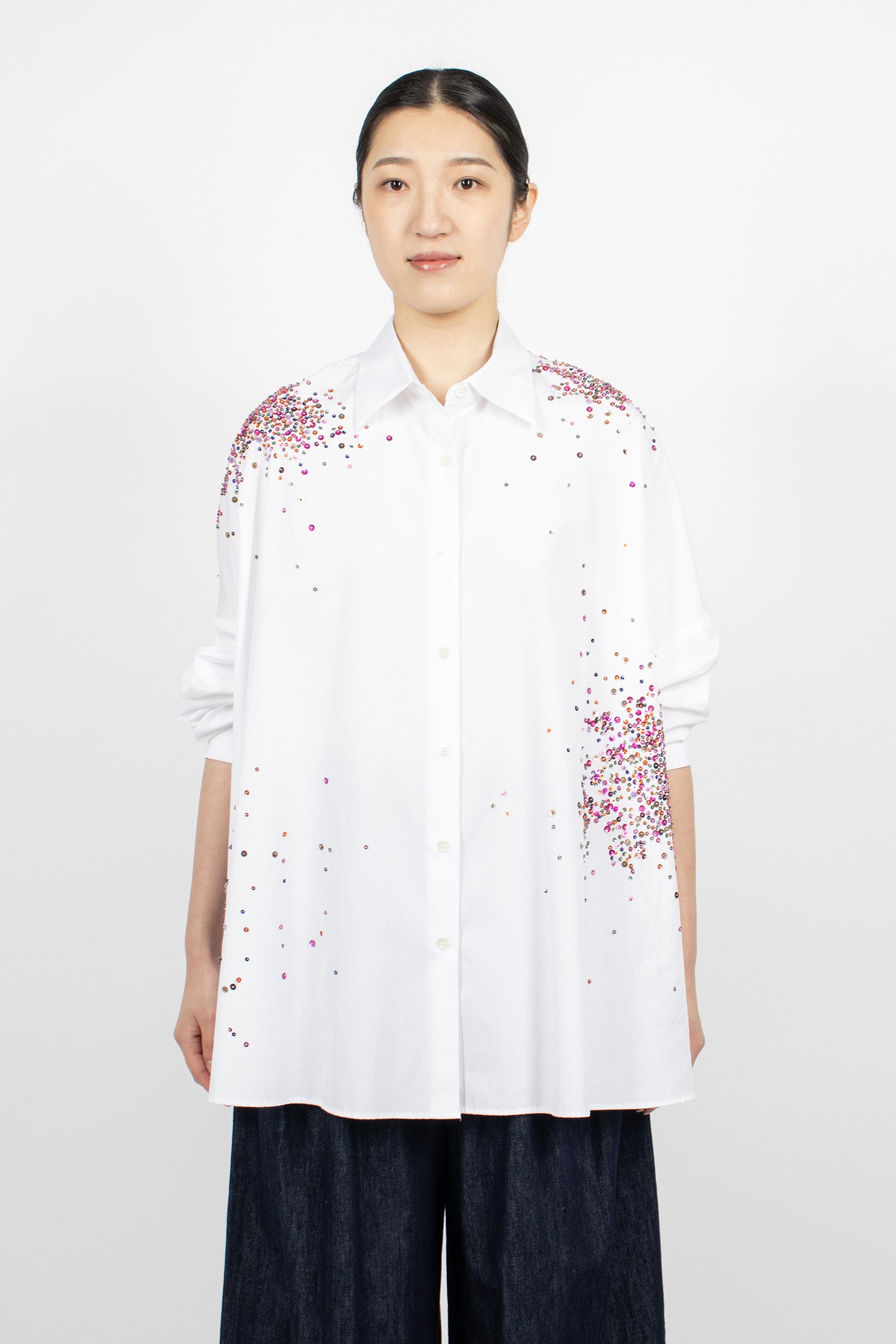 Embellished Oversized Cocoon Shirt White